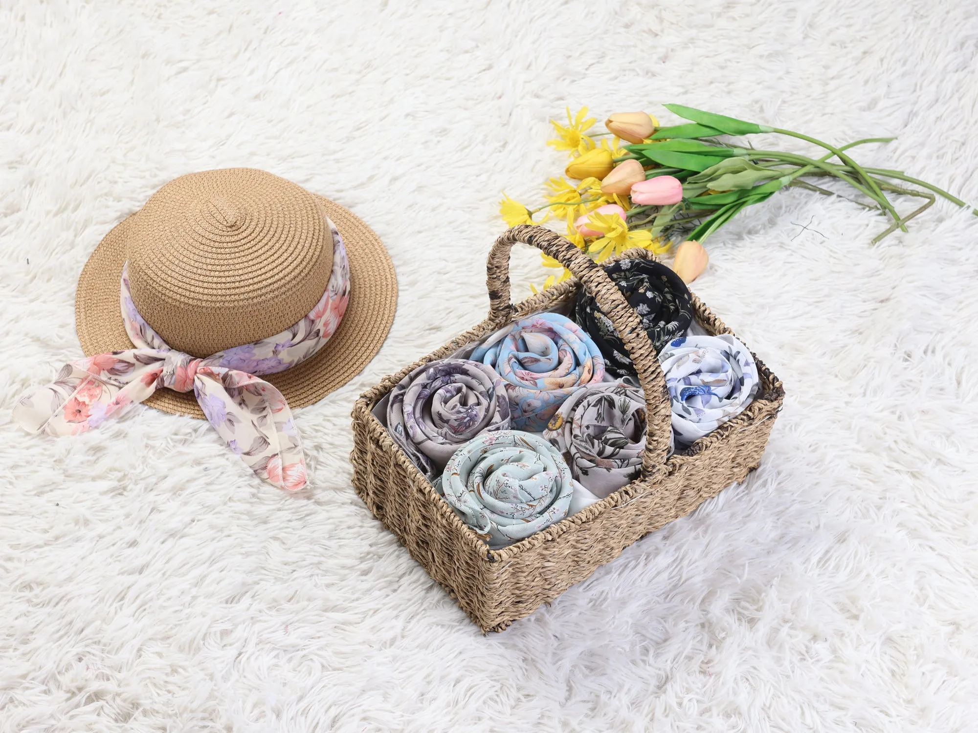 Chiffon Floral Print Square Kerchief Neck Scarf Neckerchief