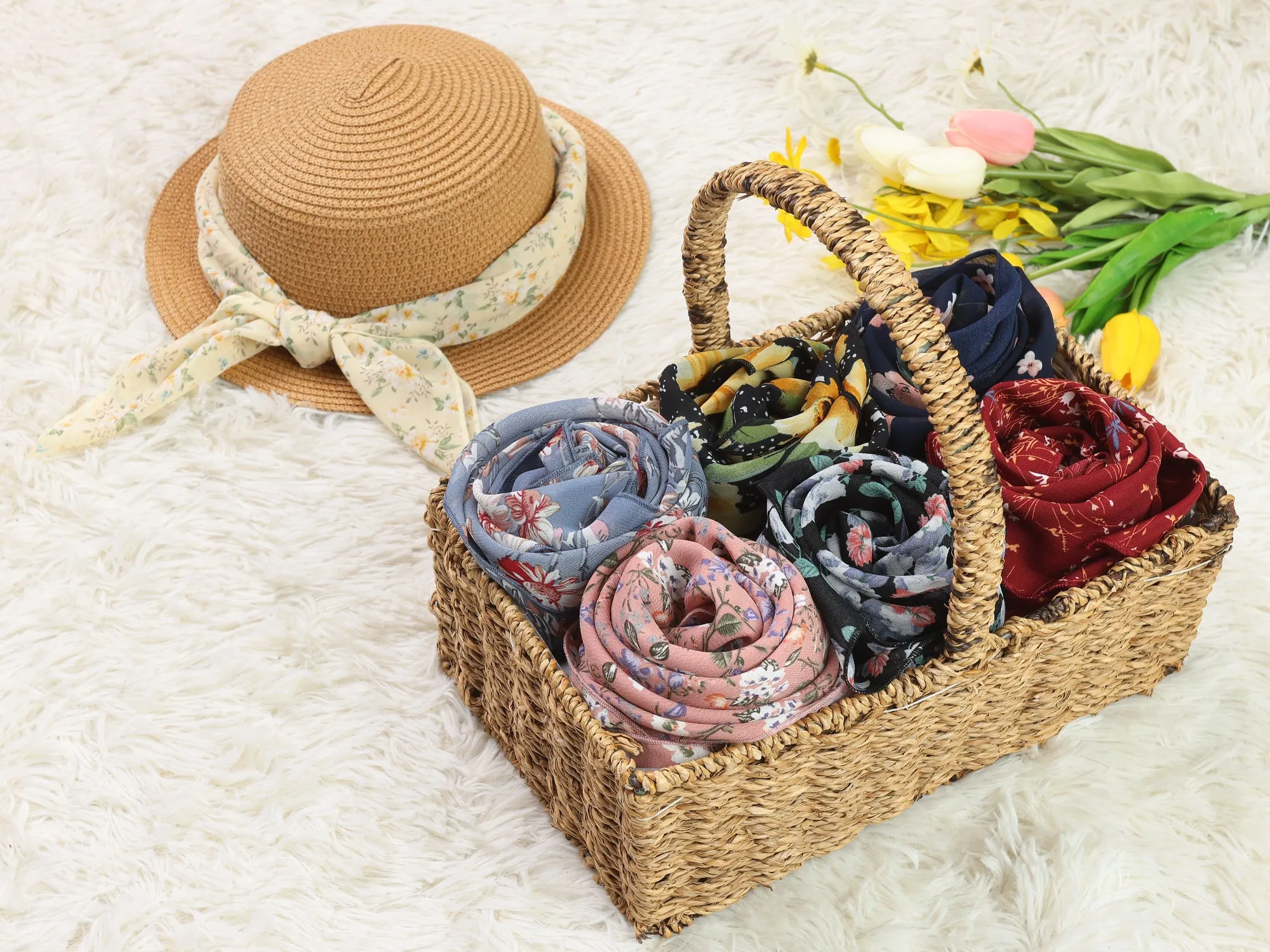 Chiffon Floral Print Square Kerchief Neck Scarf Neckerchief