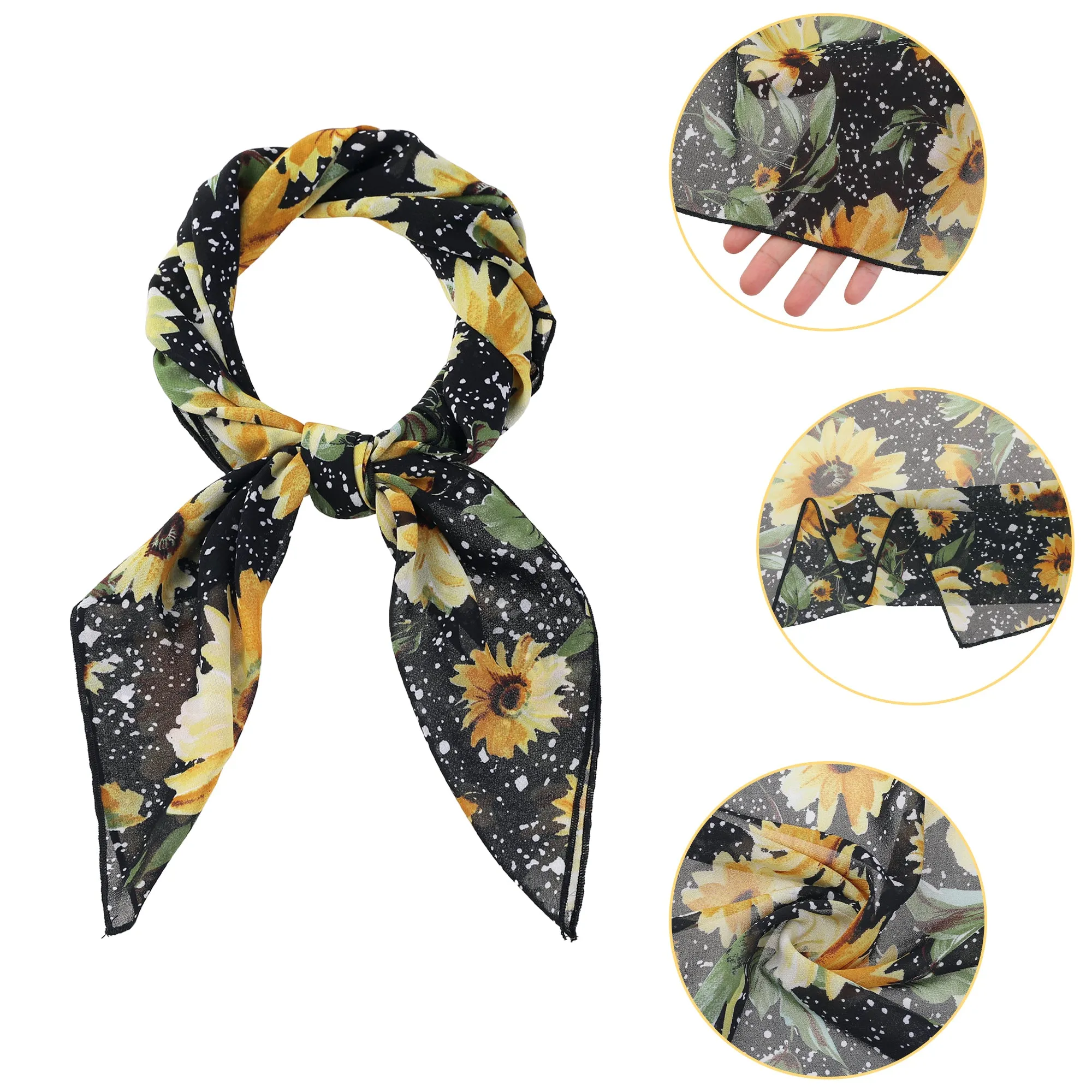 Chiffon Floral Print Square Kerchief Neck Scarf Neckerchief