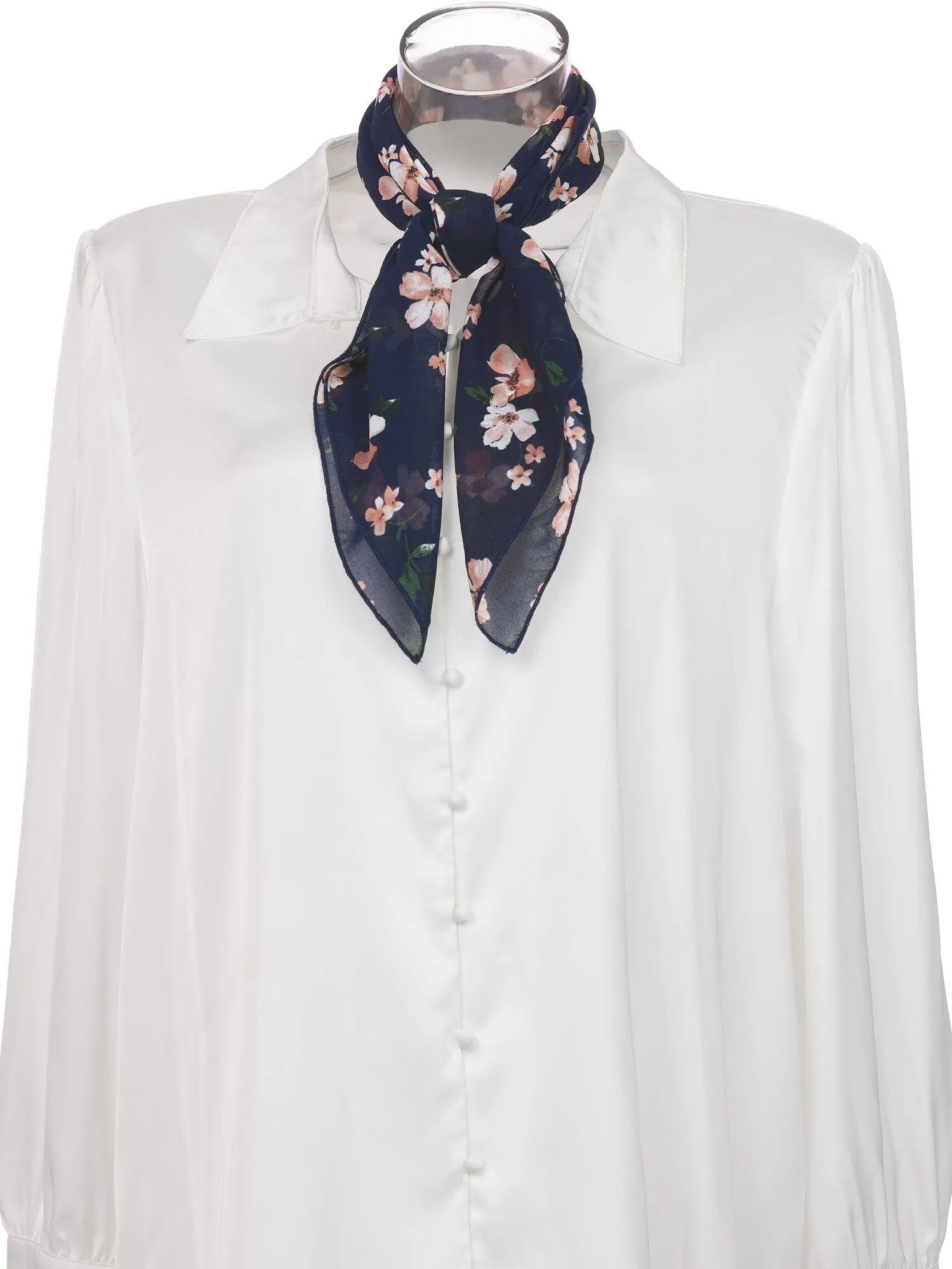 Chiffon Floral Print Square Kerchief Neck Scarf Neckerchief