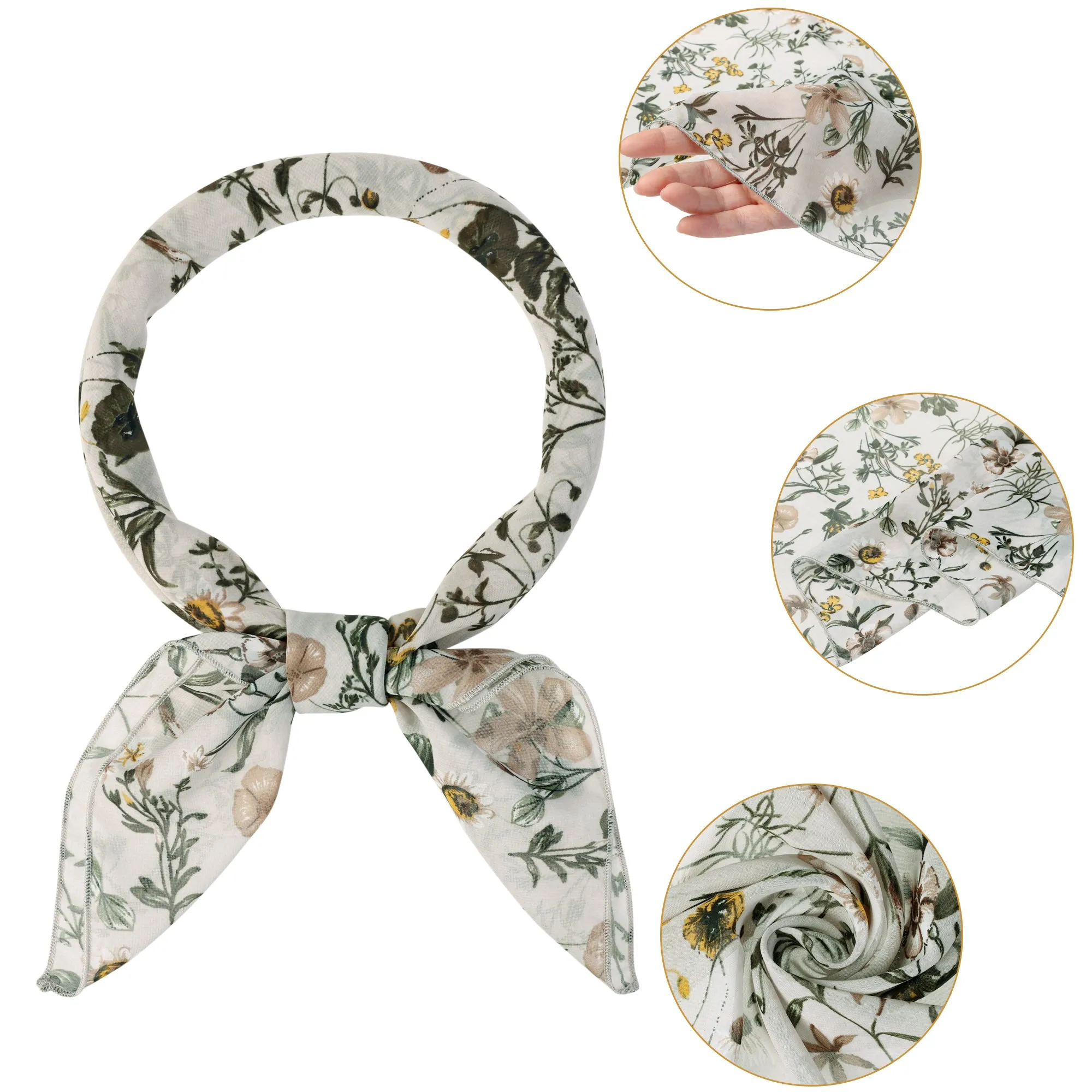 Chiffon Floral Print Square Kerchief Neck Scarf Neckerchief