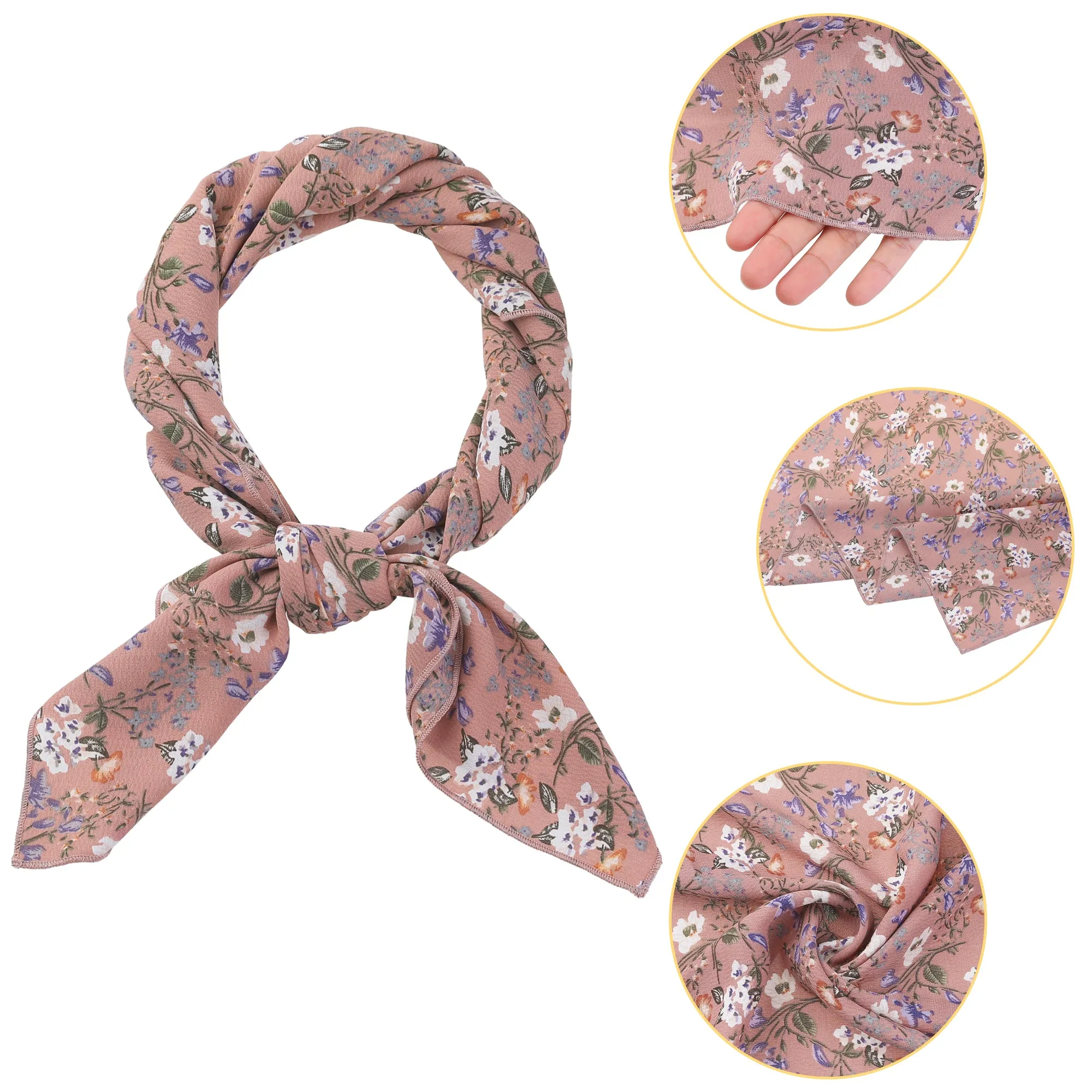 Chiffon Floral Print Square Kerchief Neck Scarf Neckerchief