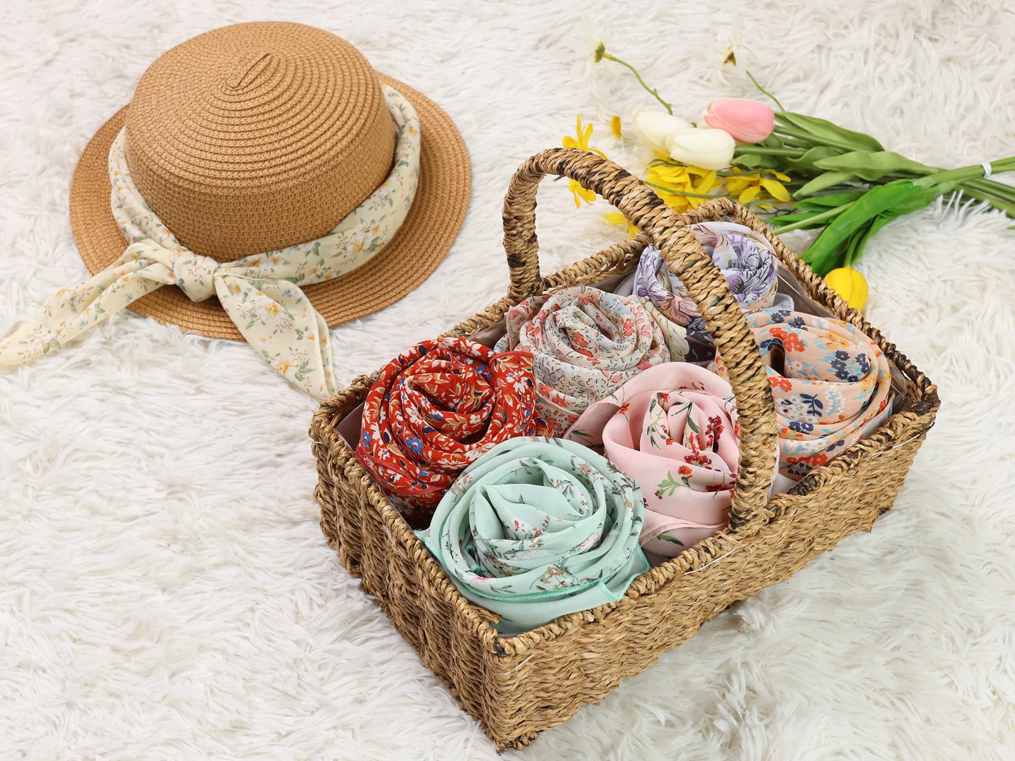 Chiffon Floral Print Square Kerchief Neck Scarf Neckerchief