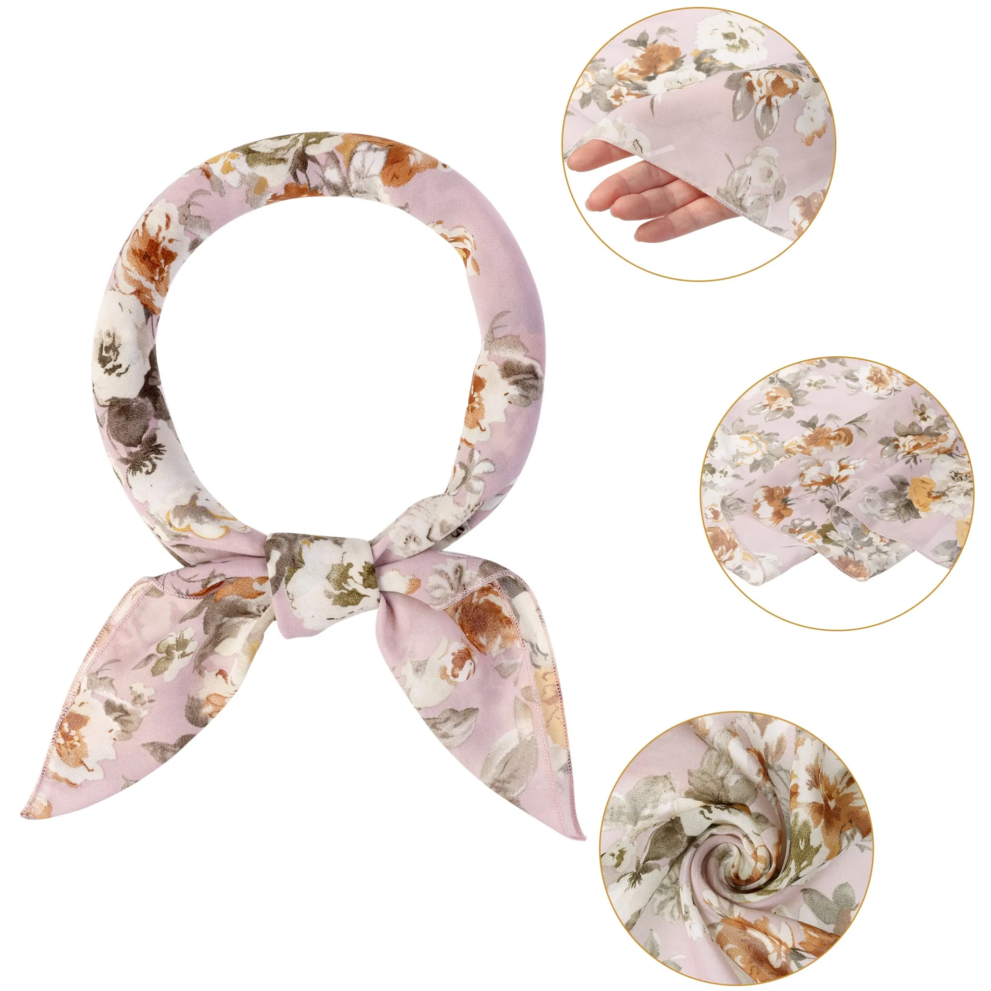Chiffon Floral Print Square Kerchief Neck Scarf Neckerchief