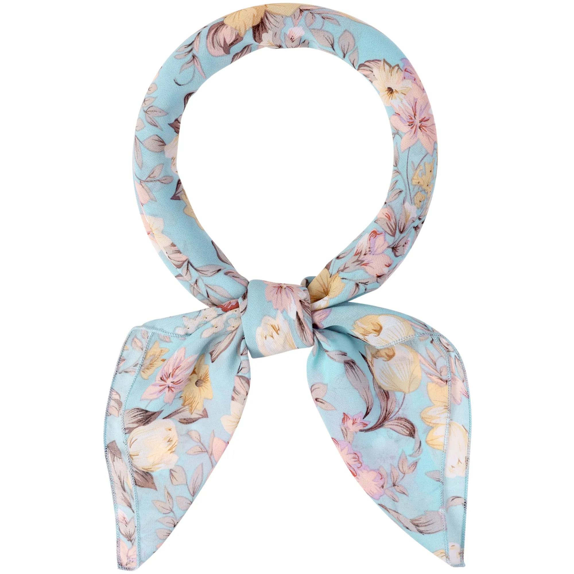 Chiffon Floral Print Square Kerchief Neck Scarf Neckerchief