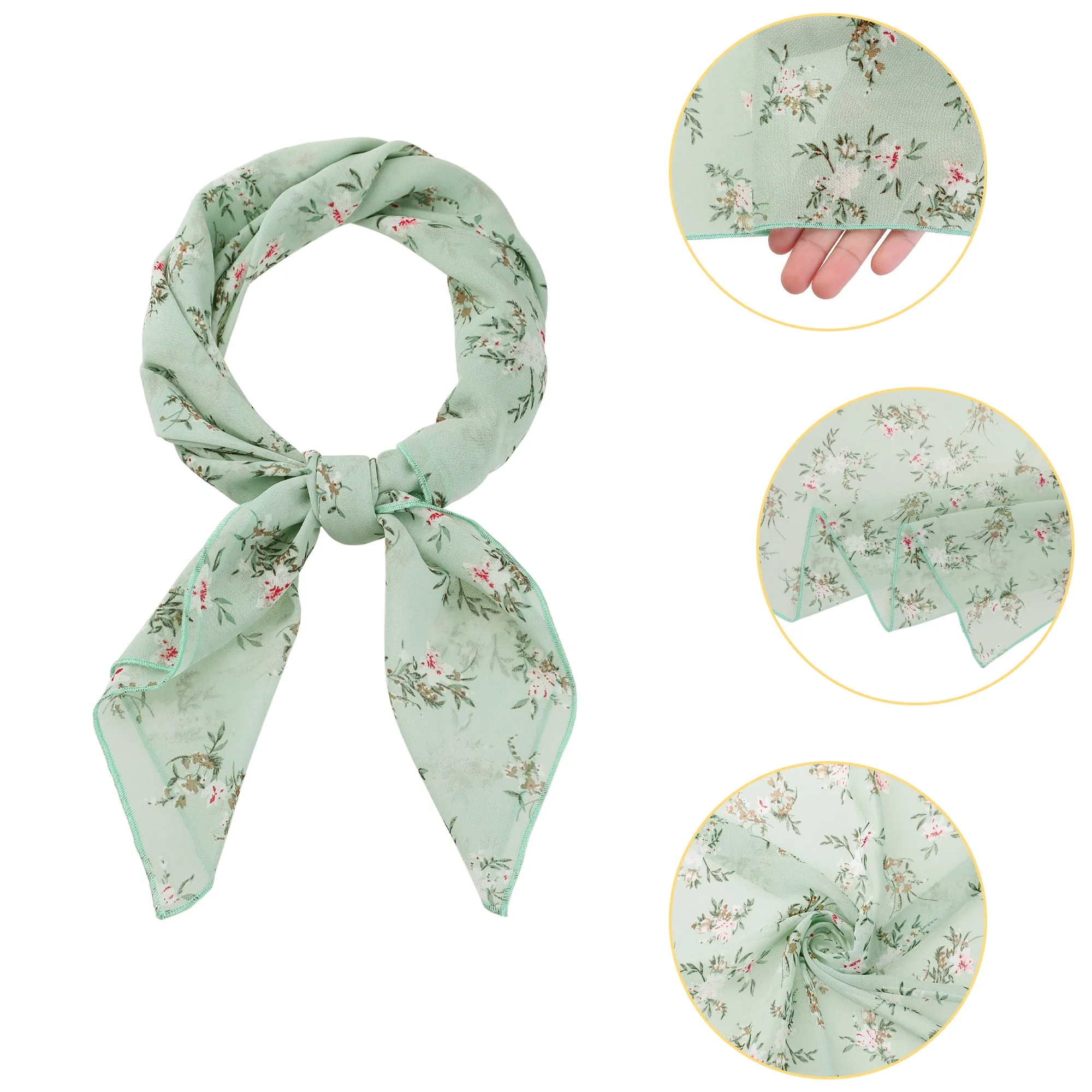 Chiffon Floral Print Square Kerchief Neck Scarf Neckerchief