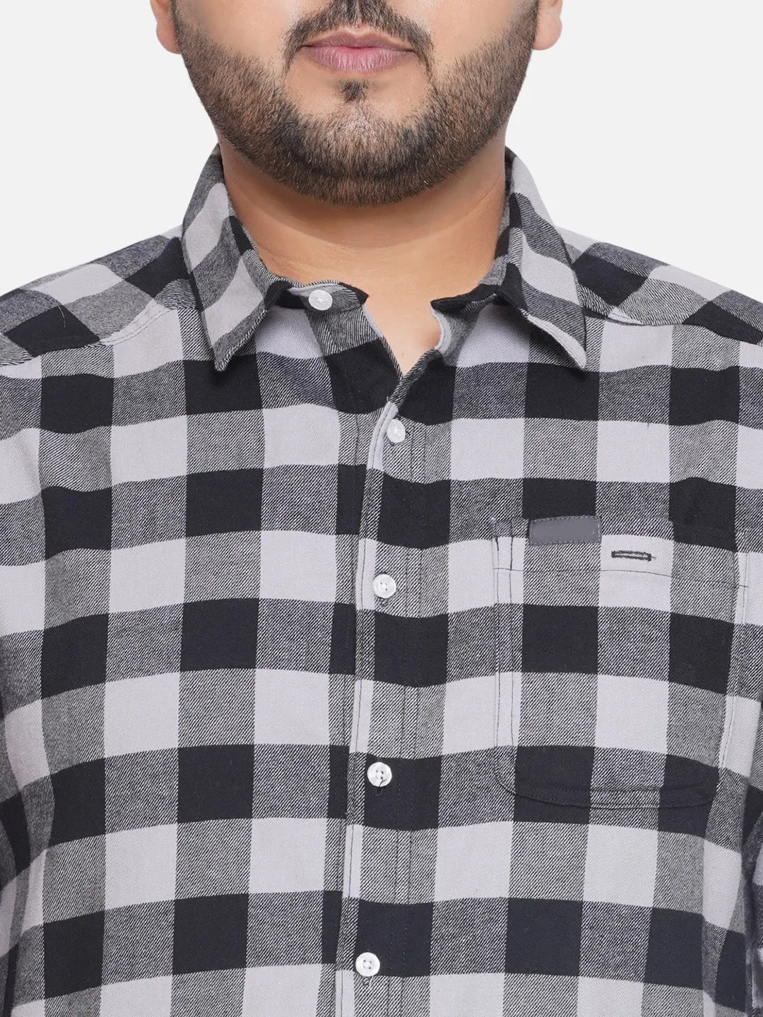 Columbia - Plus Size Men's Regular Fit Black & White Checked Full Sleeve Casual Shirt