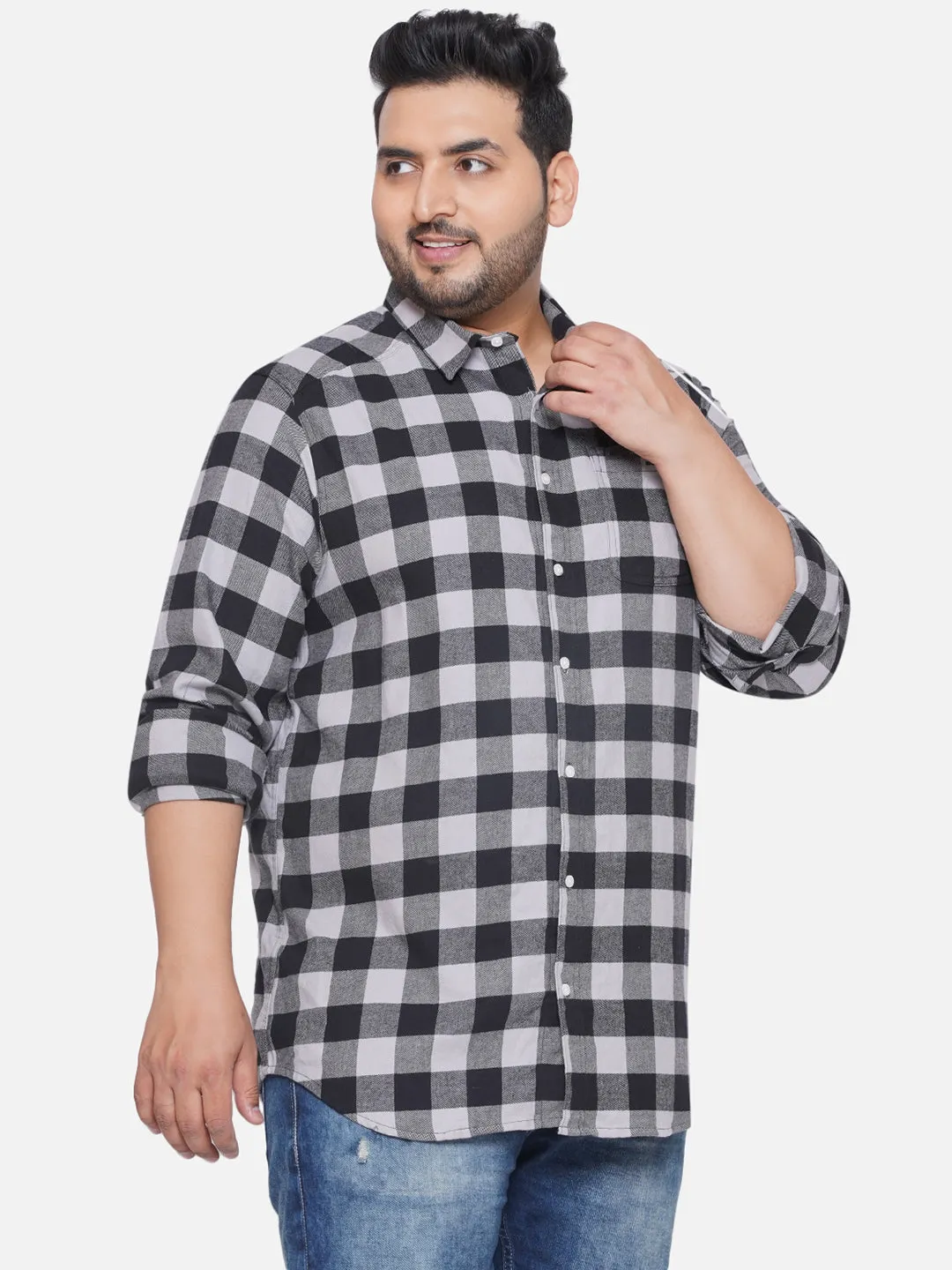 Columbia - Plus Size Men's Regular Fit Black & White Checked Full Sleeve Casual Shirt