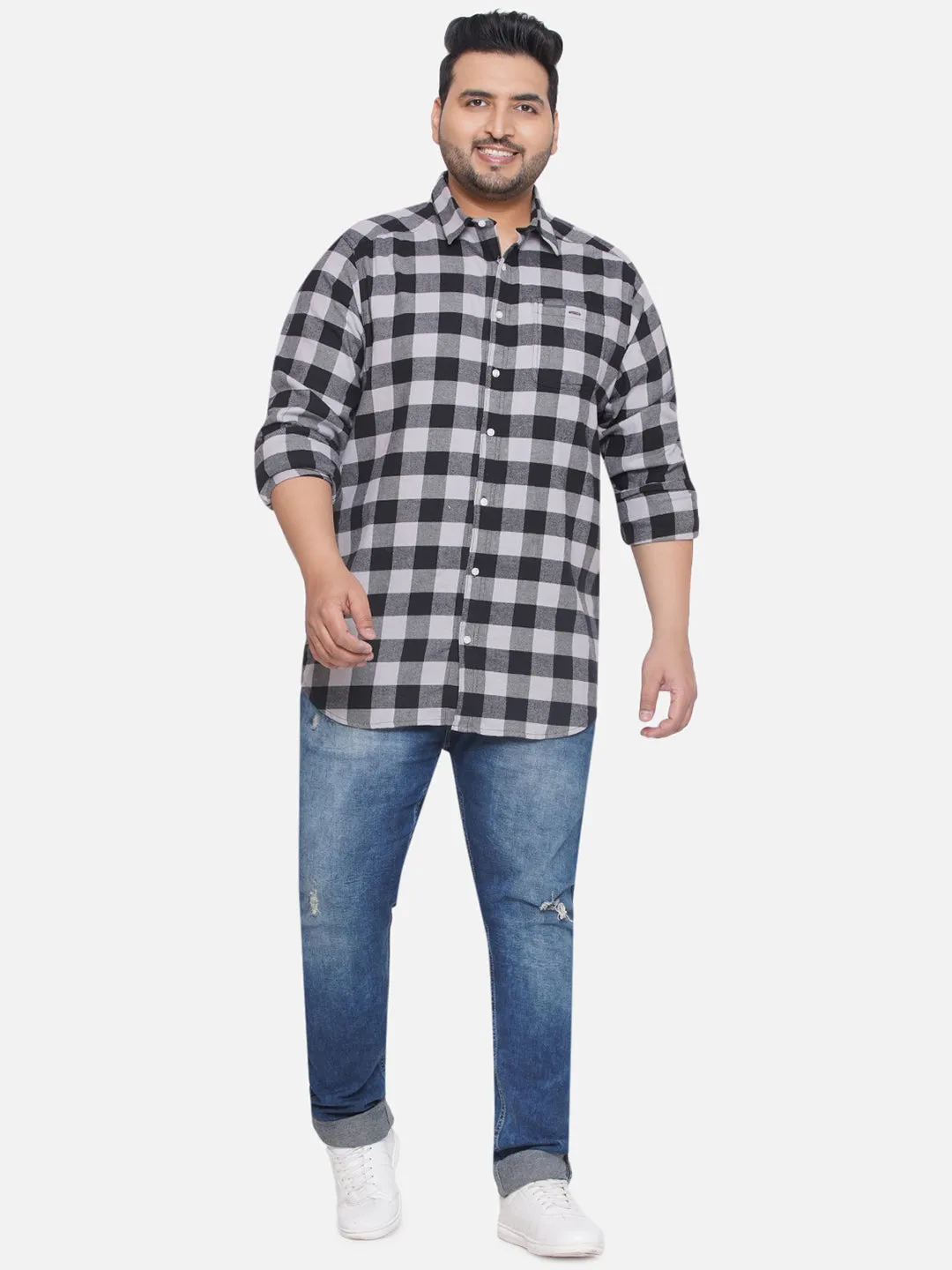 Columbia - Plus Size Men's Regular Fit Black & White Checked Full Sleeve Casual Shirt