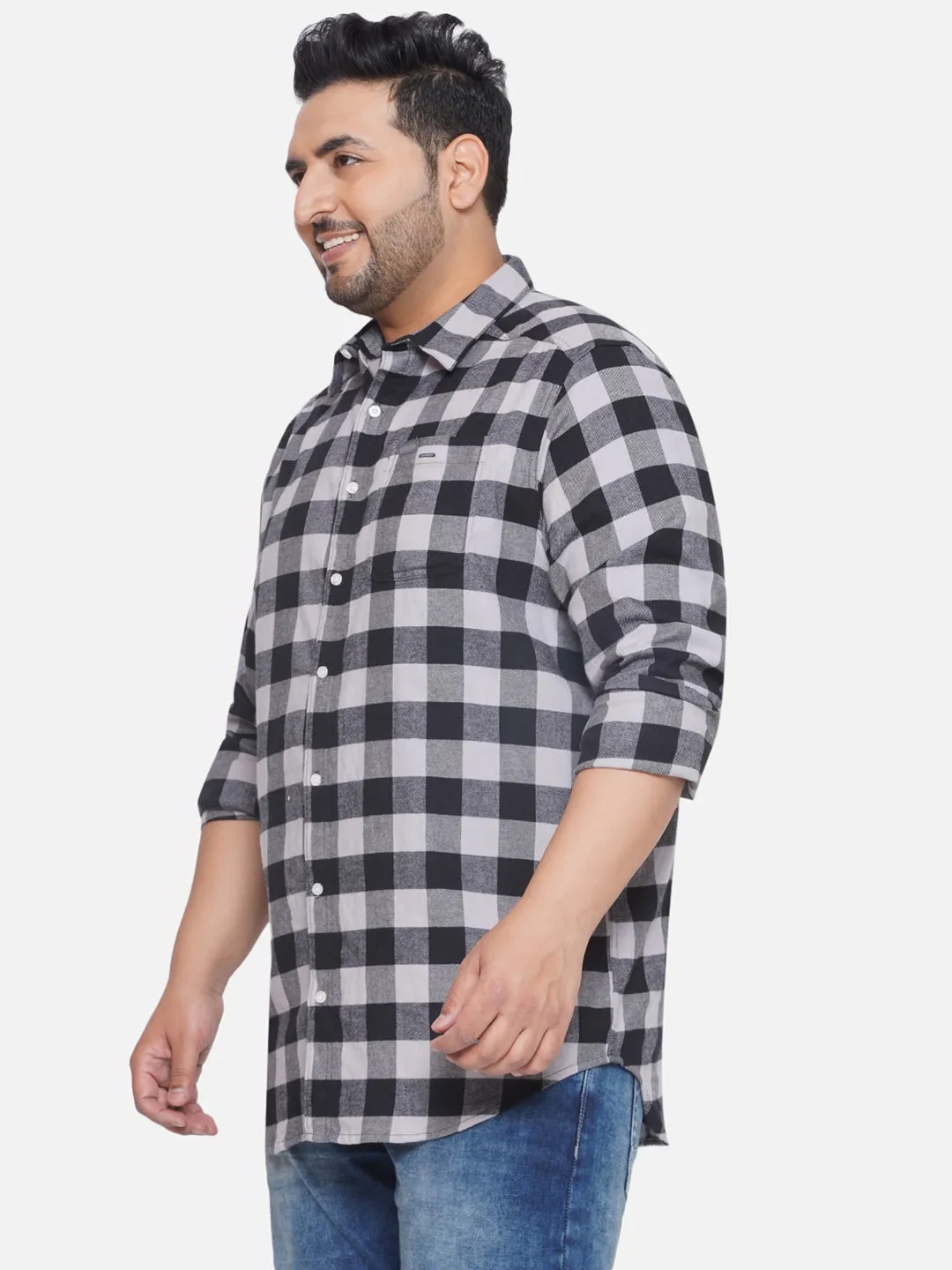 Columbia - Plus Size Men's Regular Fit Black & White Checked Full Sleeve Casual Shirt