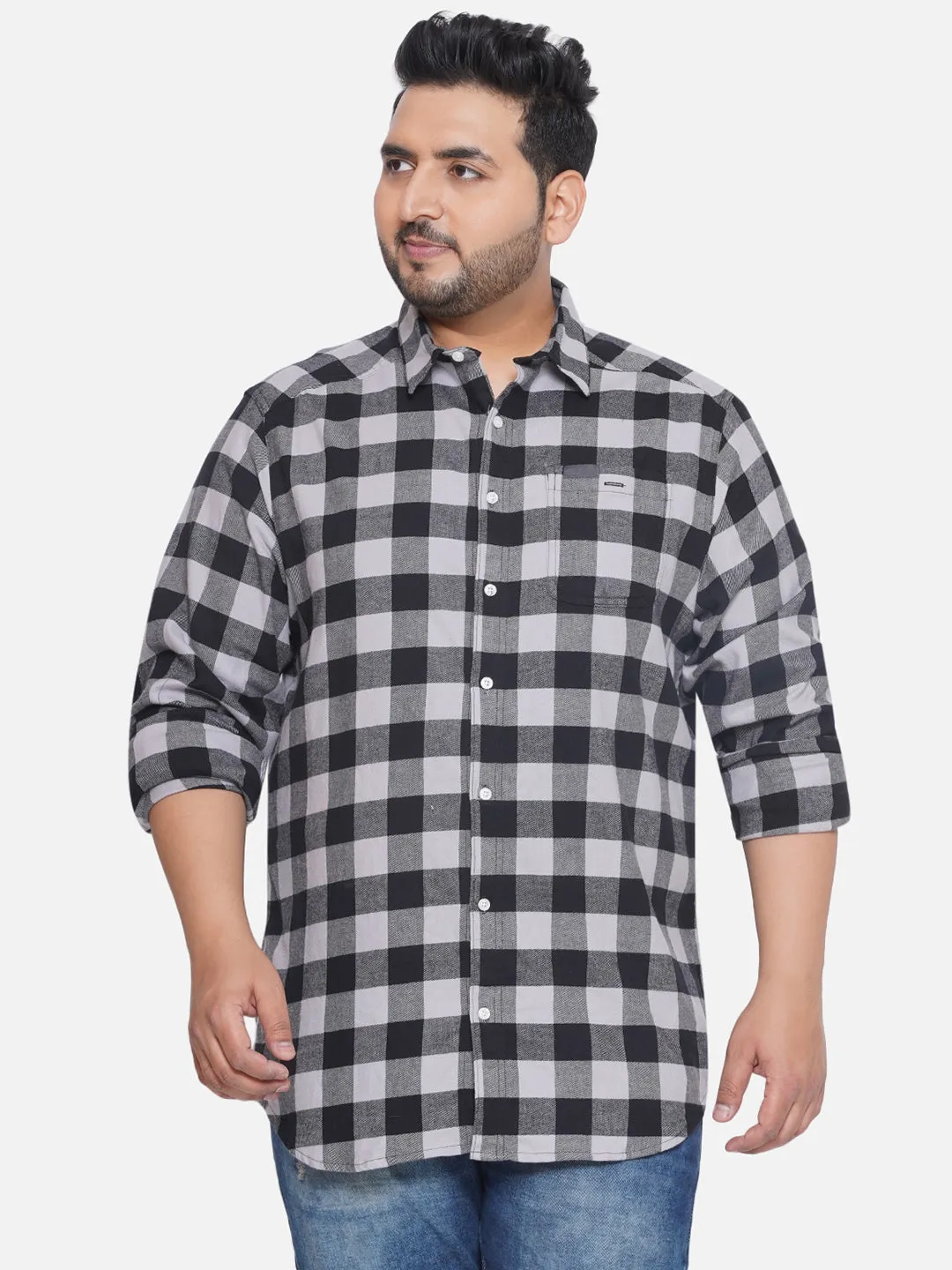 Columbia - Plus Size Men's Regular Fit Black & White Checked Full Sleeve Casual Shirt