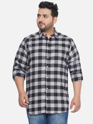 Columbia - Plus Size Men's Regular Fit Black & White Checked Full Sleeve Casual Shirt