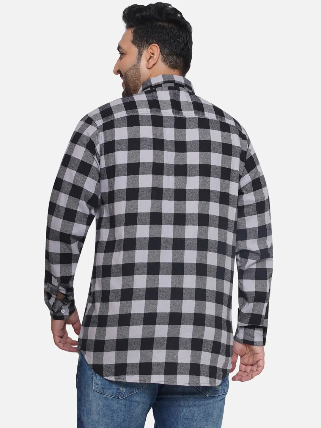 Columbia - Plus Size Men's Regular Fit Black & White Checked Full Sleeve Casual Shirt