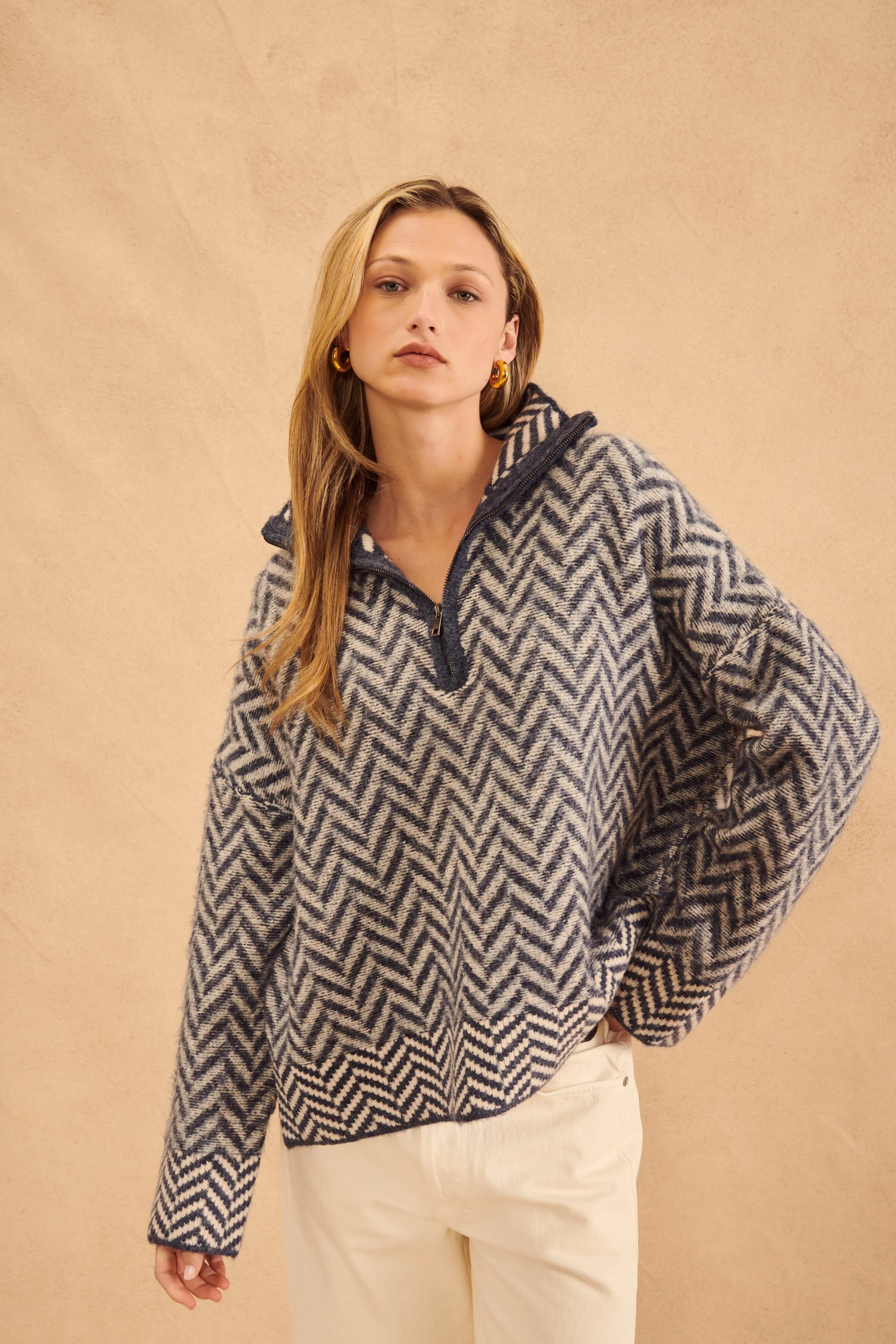 DOMINIC HERRINGBONE 1/4 ZIP SWEATER