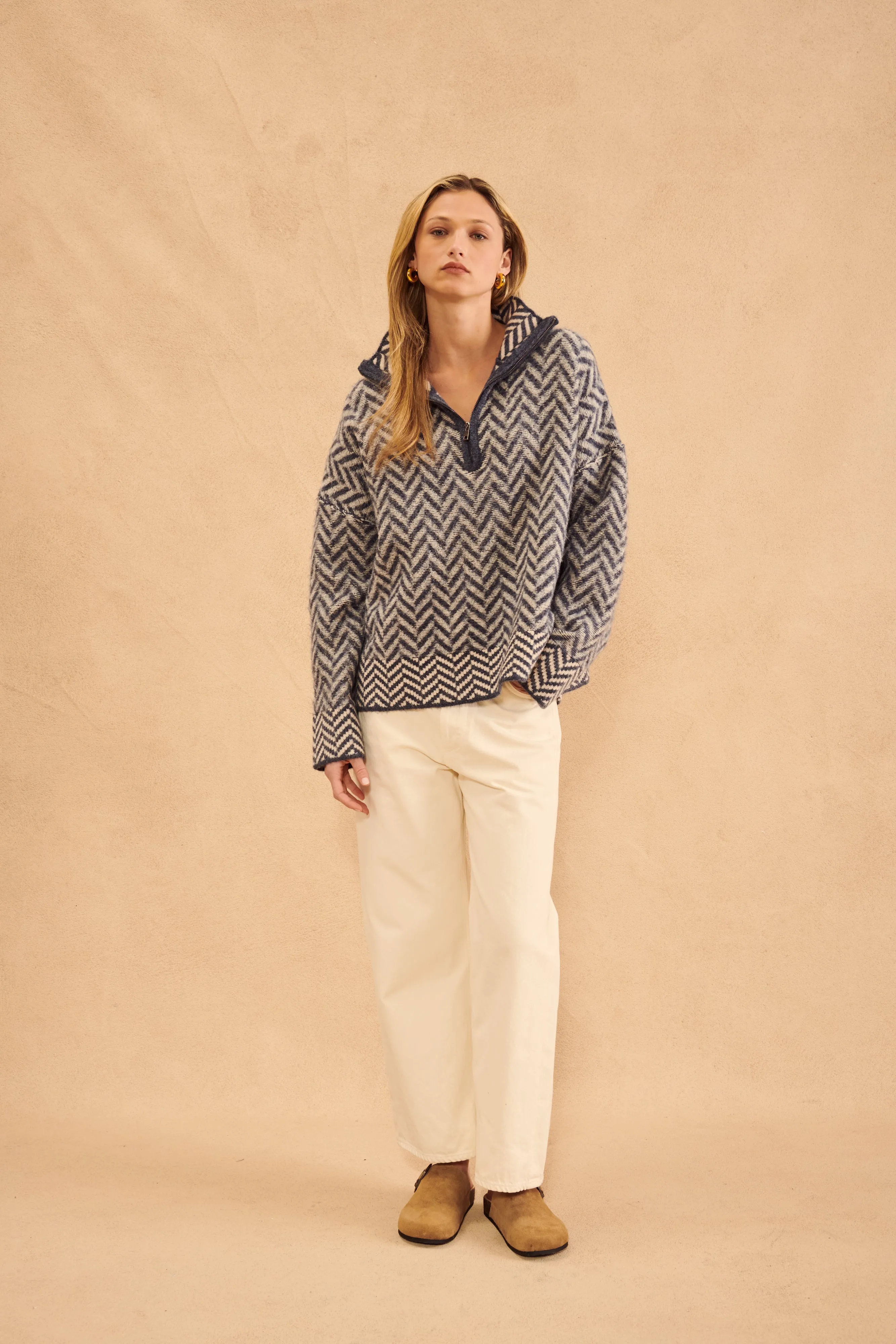 DOMINIC HERRINGBONE 1/4 ZIP SWEATER