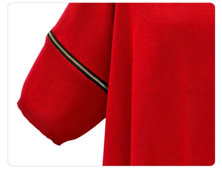 Elastic zipper design round neck sweaters SUIT DRESS
