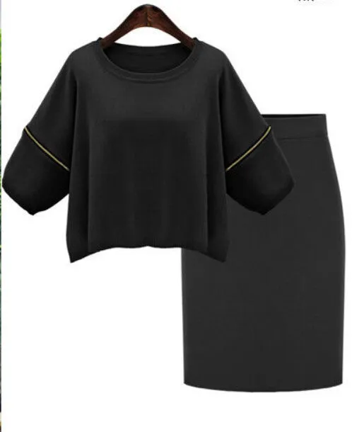Elastic zipper design round neck sweaters SUIT DRESS