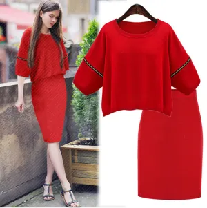 Elastic zipper design round neck sweaters SUIT DRESS