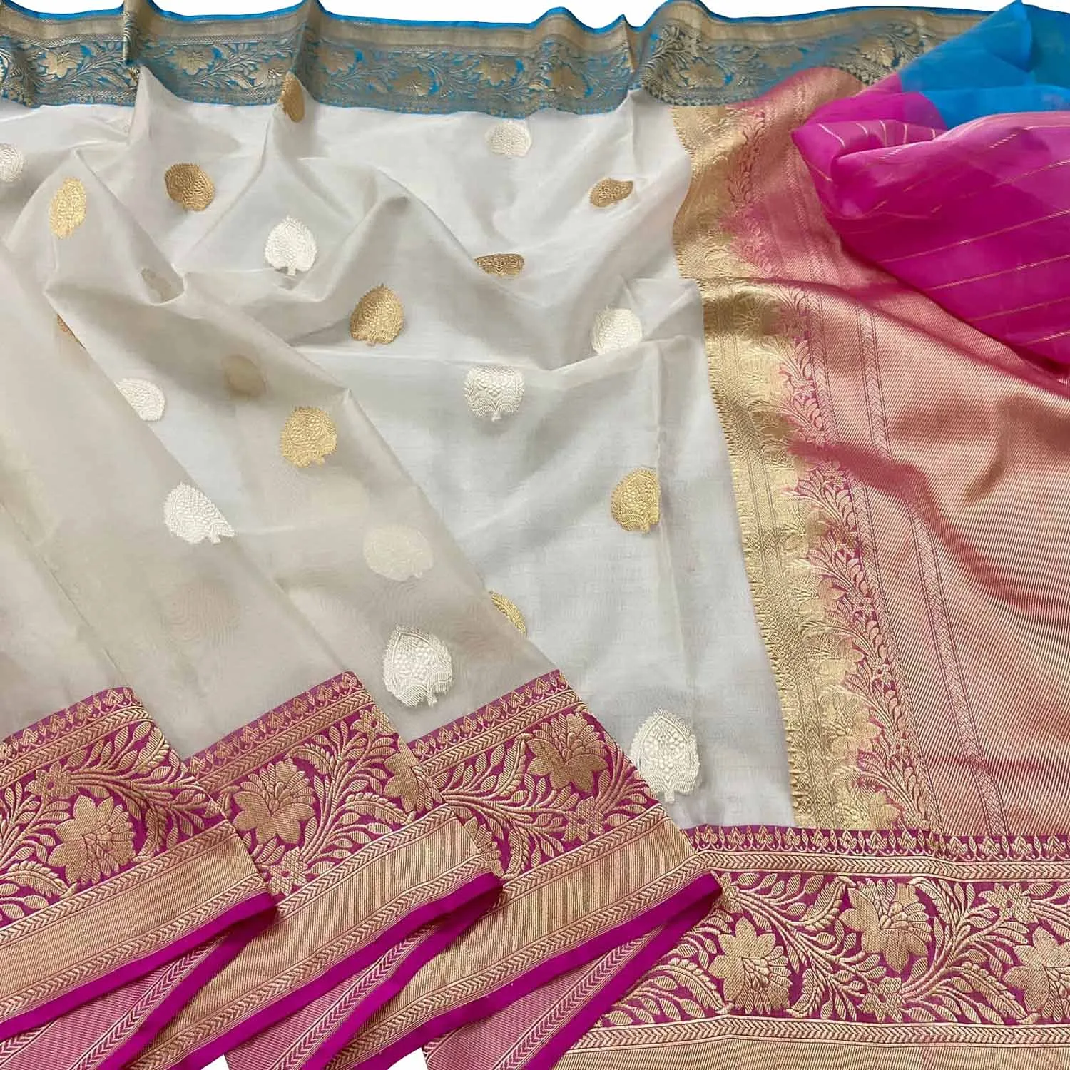 Elegant Off White Banarasi Kora Silk Saree