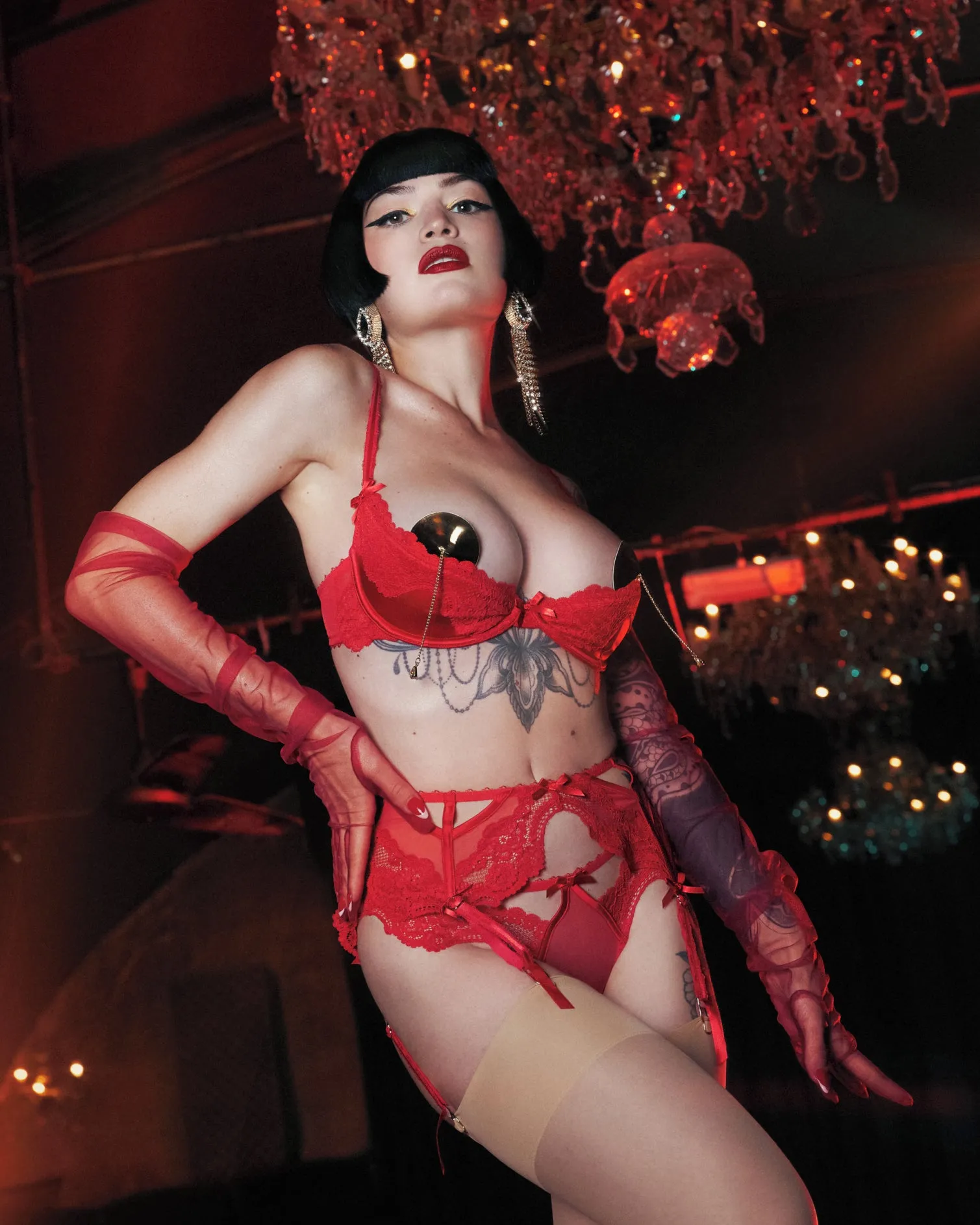 Eliza Red Lace Trim Quarter Cup Bra - size 34B