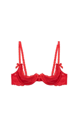 Eliza Red Lace Trim Quarter Cup Bra - size 34B