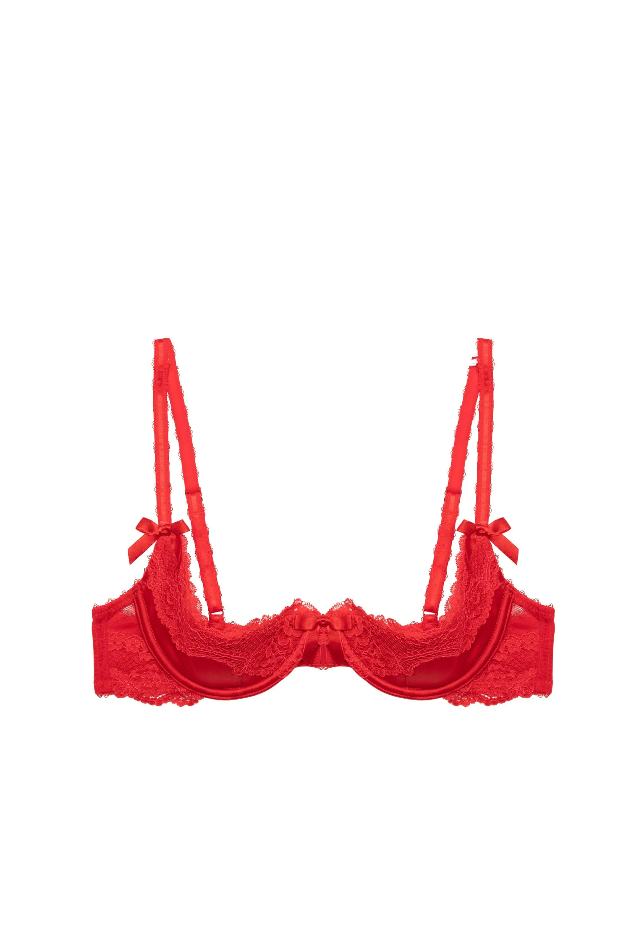 Eliza Red Lace Trim Quarter Cup Bra - size 34B
