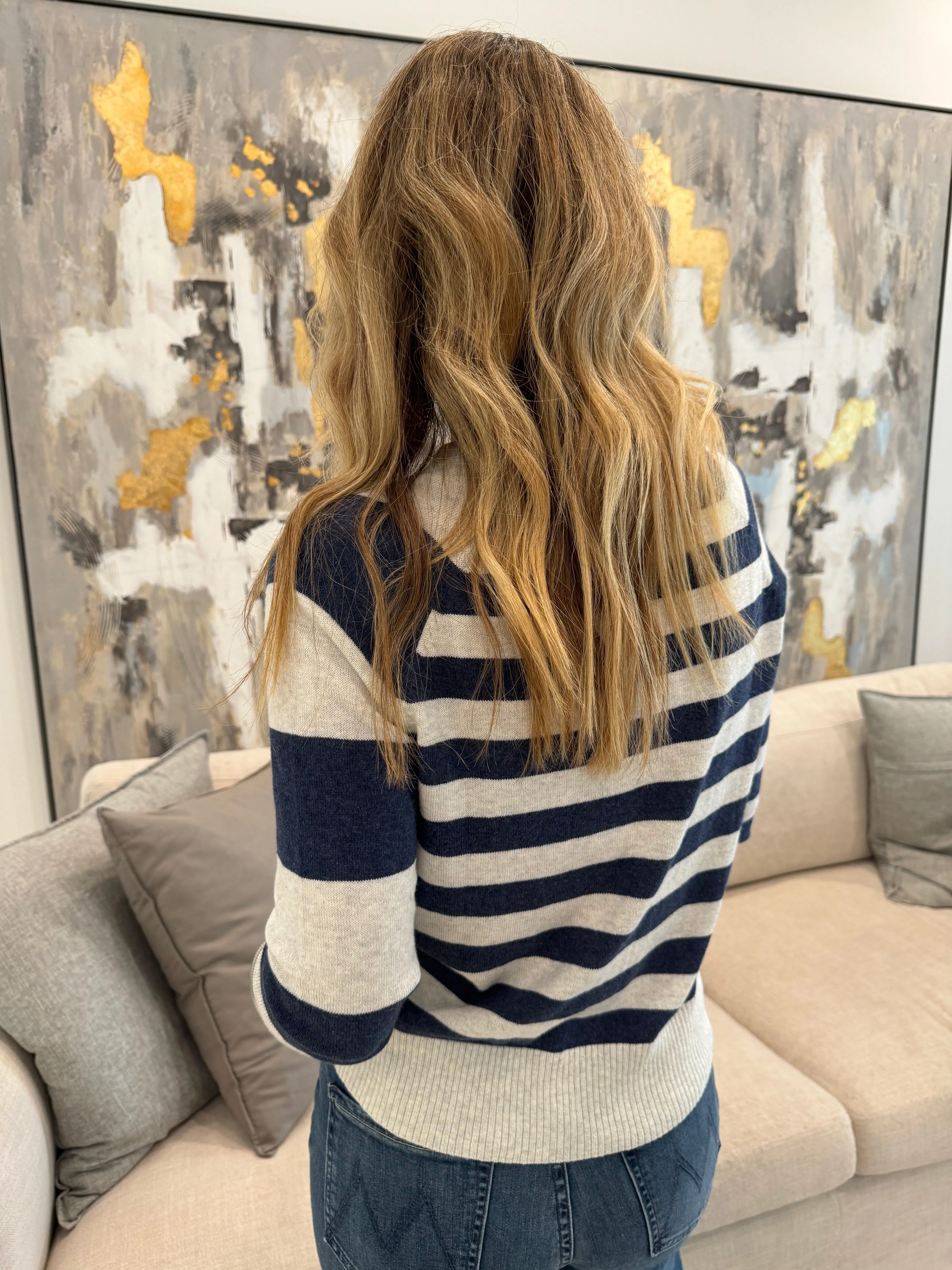 Essential Stripe Cardigan - Silver