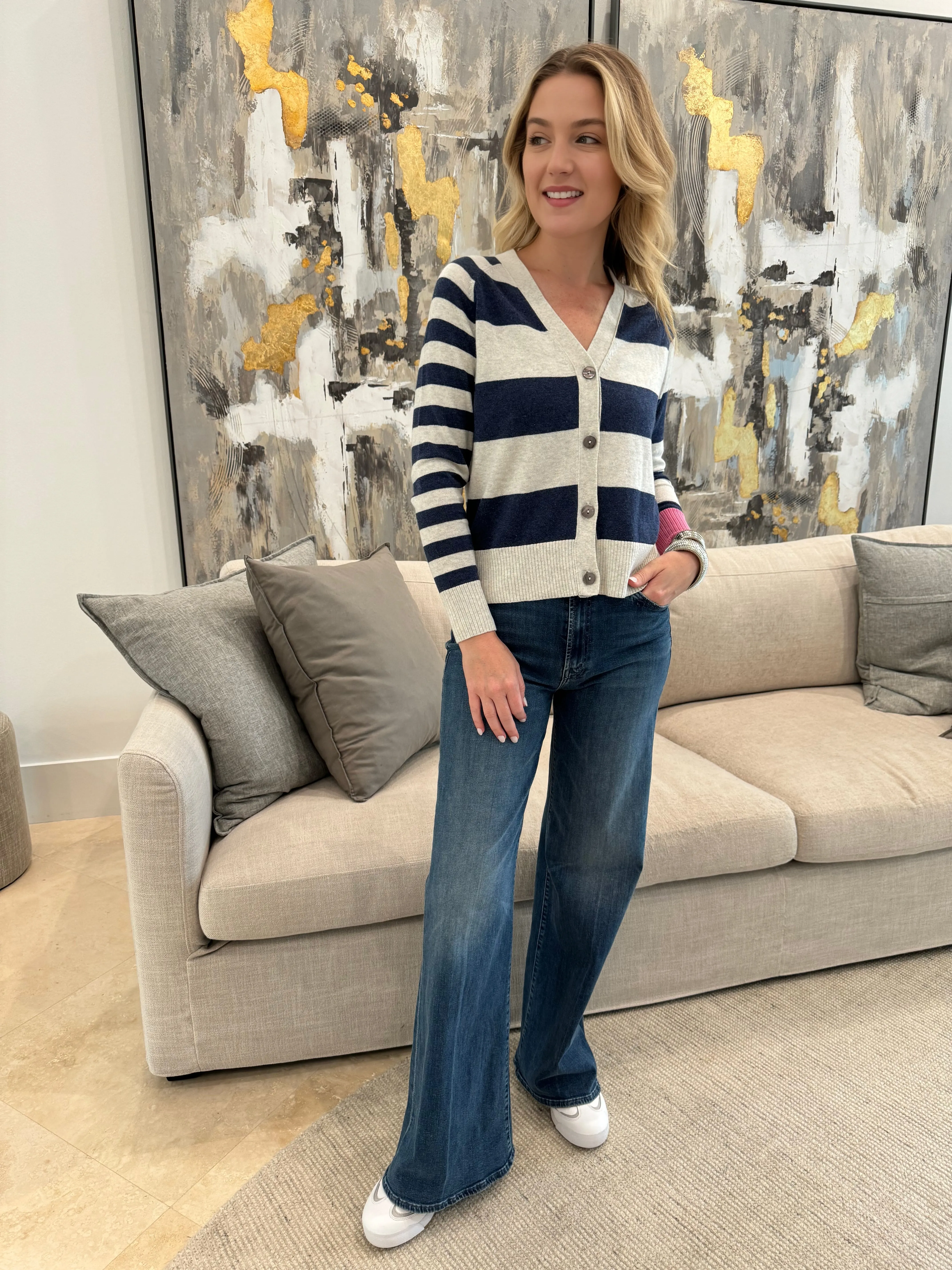 Essential Stripe Cardigan - Silver