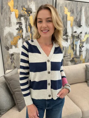 Essential Stripe Cardigan - Silver