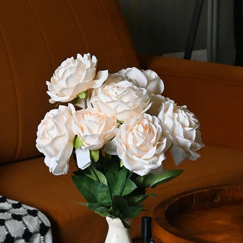 Faux Everlasting Rose Flower Bunch - White