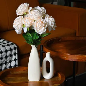 Faux Everlasting Rose Flower Bunch - White