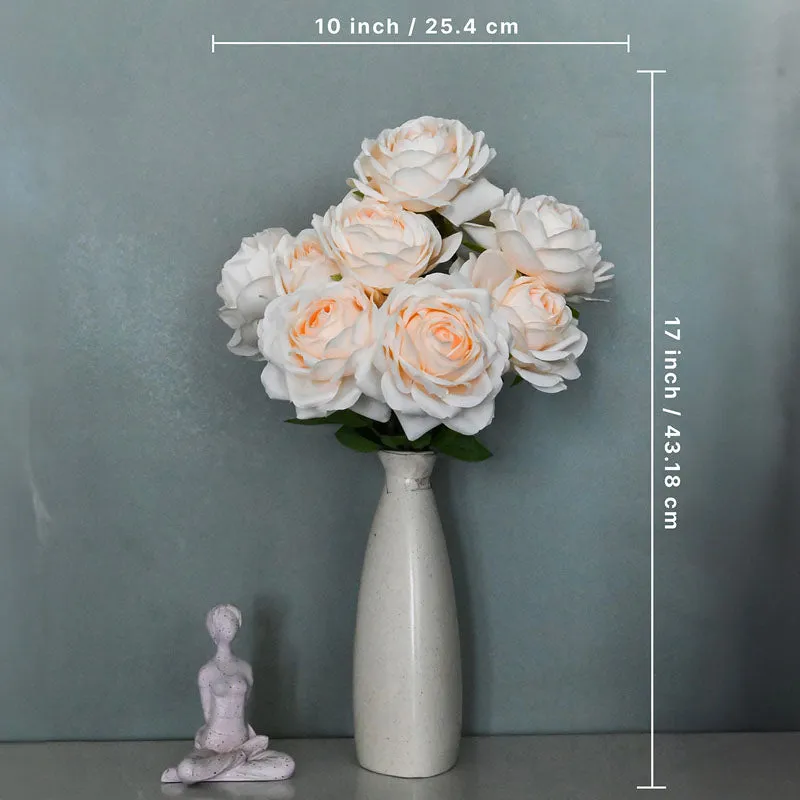 Faux Everlasting Rose Flower Bunch - White