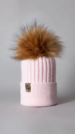 Faux Harley Pom Pom Hat - Light Pink