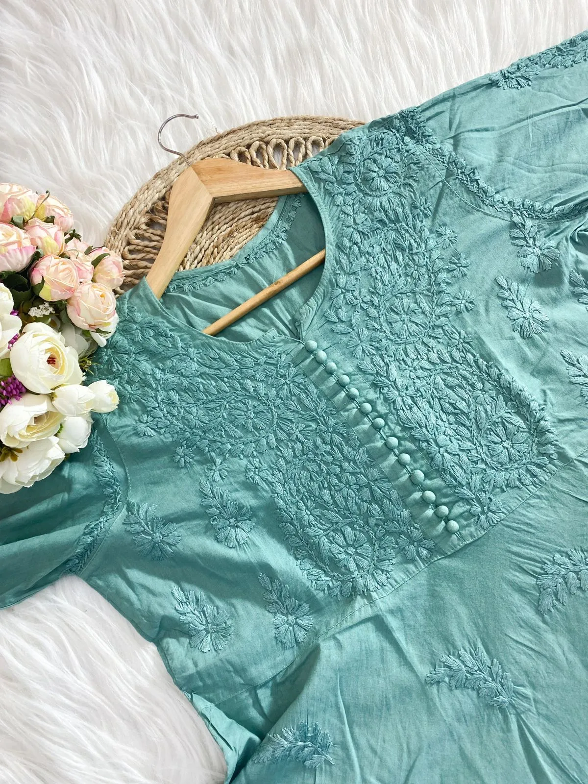 Green Pure Mal Mal Dyed Gharara Co-ord Set with Lucknow Chikankari Work
