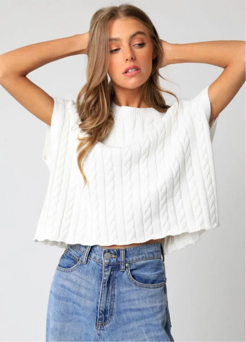 Heather Cable Knit Sweater Vest: Off White