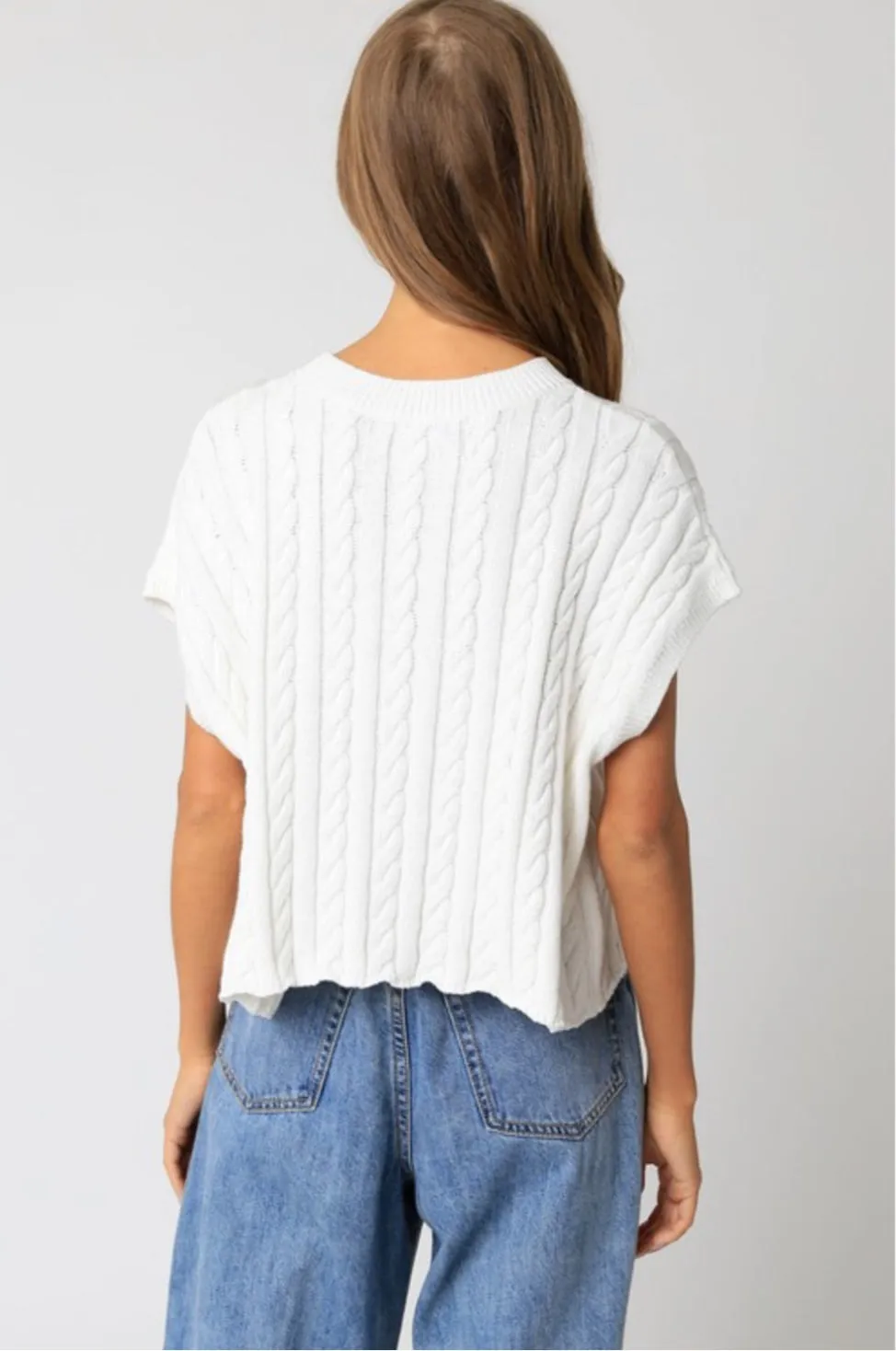 Heather Cable Knit Sweater Vest: Off White