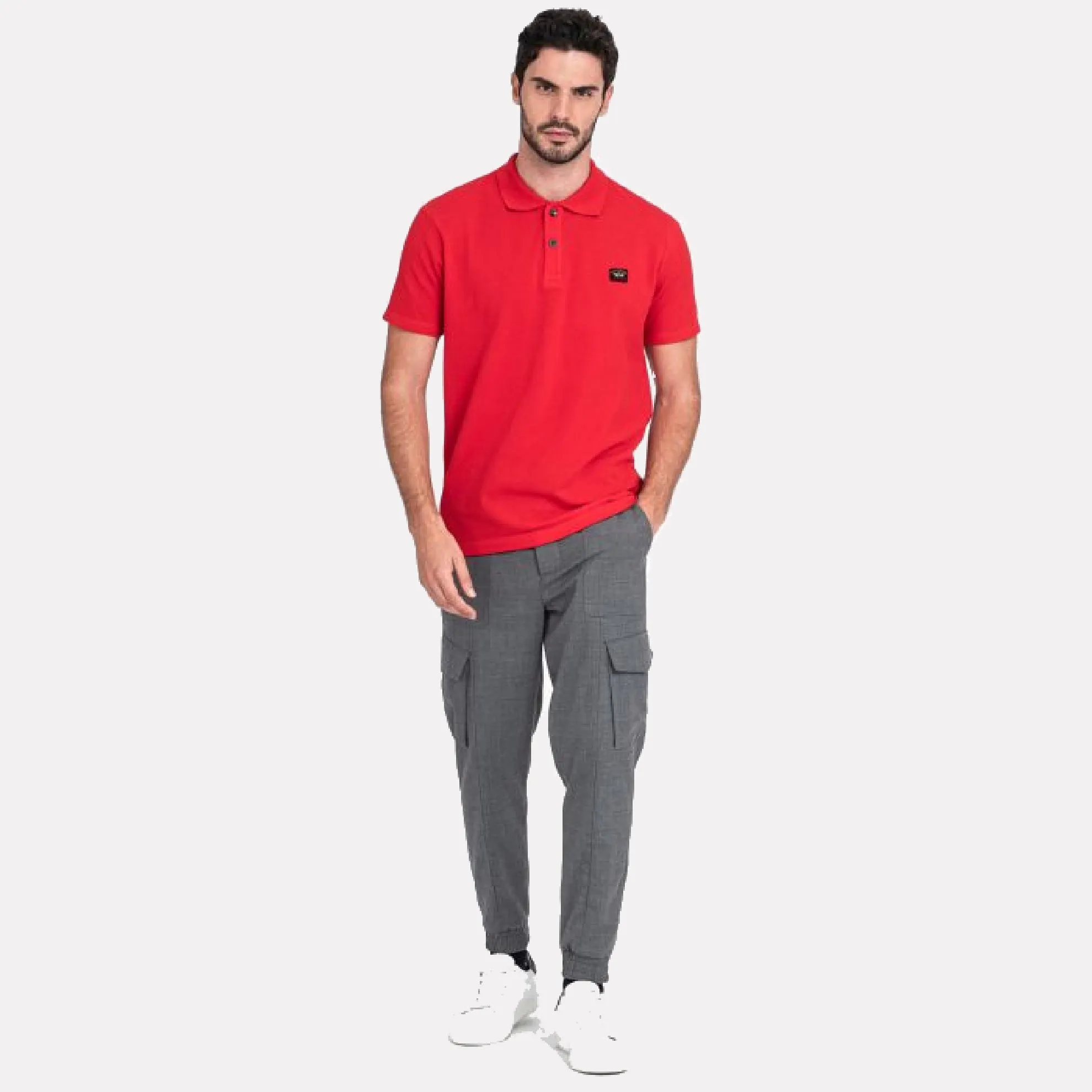 Heritage Logo Cotton Pique Polo Shirt with Open Sleeve / Red