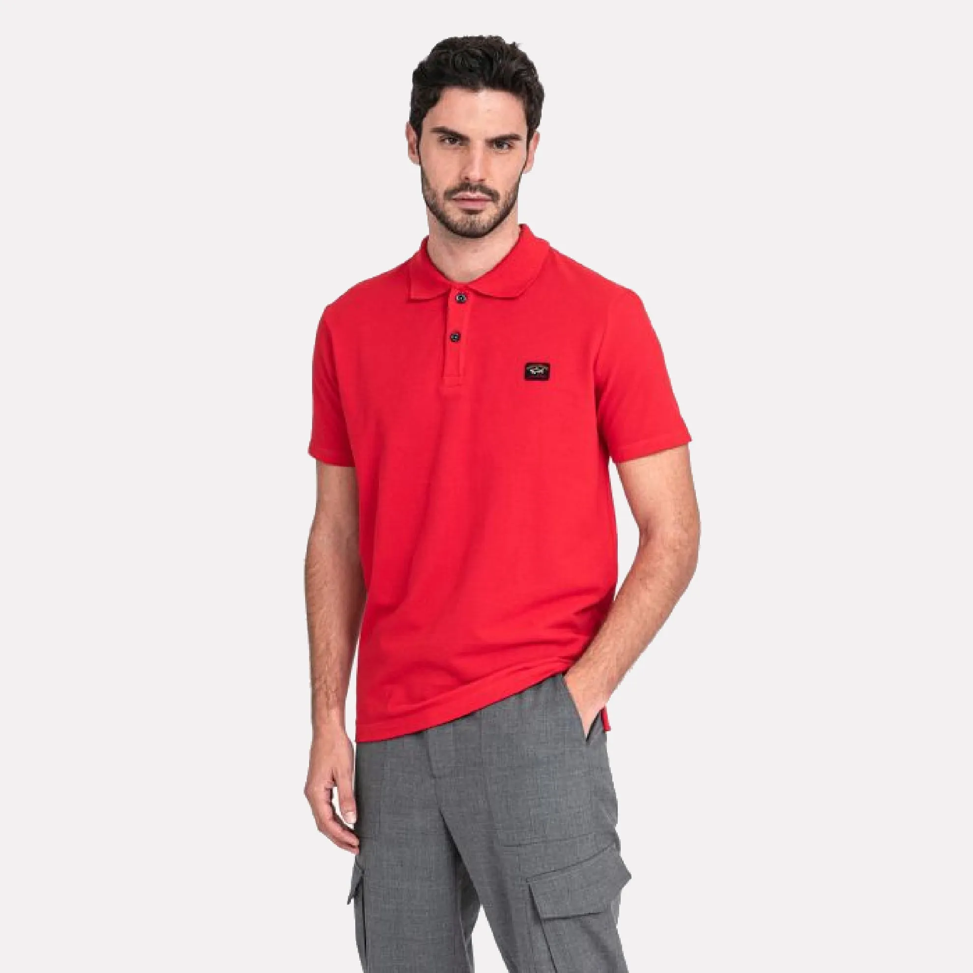Heritage Logo Cotton Pique Polo Shirt with Open Sleeve / Red