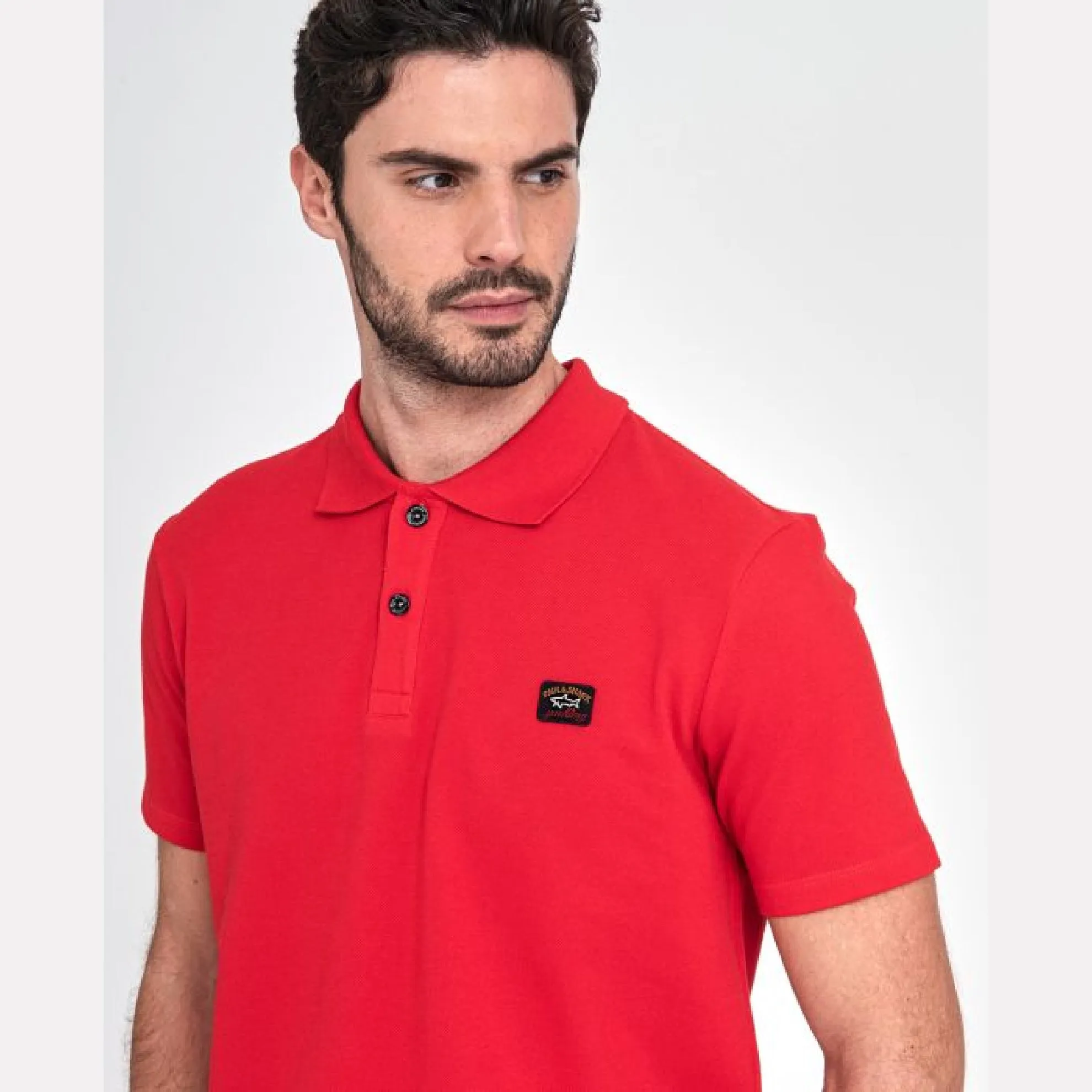 Heritage Logo Cotton Pique Polo Shirt with Open Sleeve / Red