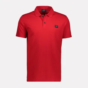 Heritage Logo Cotton Pique Polo Shirt with Open Sleeve / Red