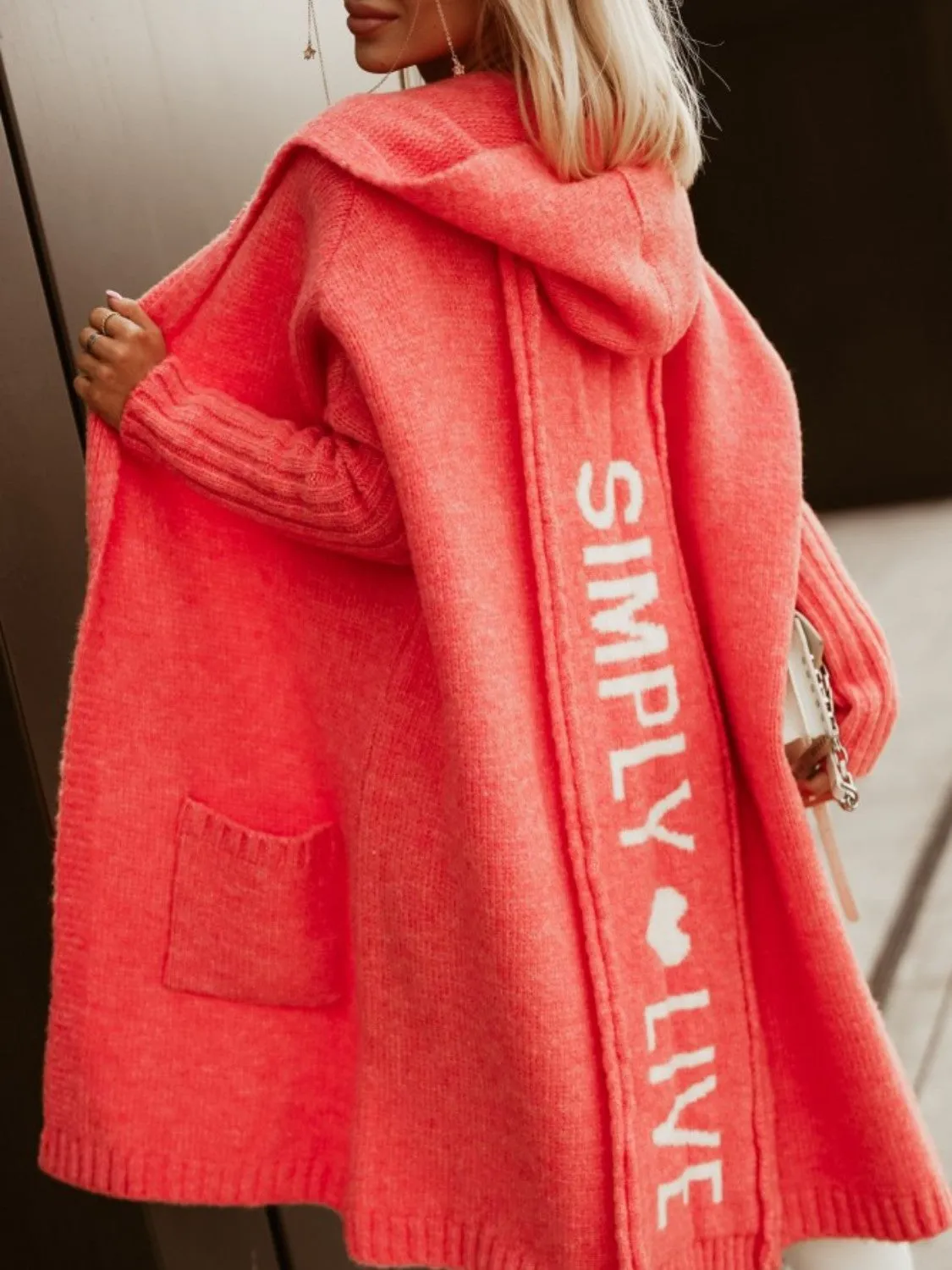 Hooded Maxi Cardigan Women's Graphic Open Sweater SIMPLY LIVE Petite and Plus Size Fashion