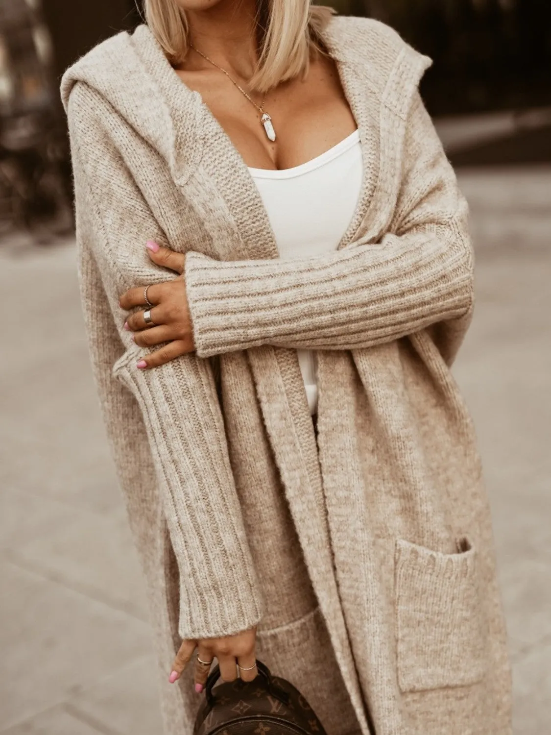 Hooded Maxi Cardigan Women's Graphic Open Sweater SIMPLY LIVE Petite and Plus Size Fashion