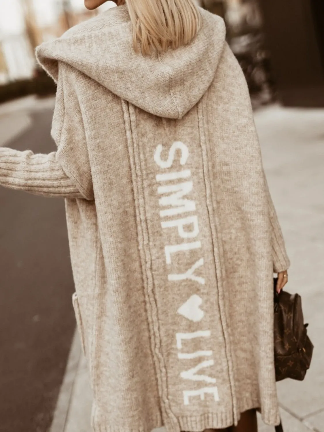 Hooded Maxi Cardigan Women's Graphic Open Sweater SIMPLY LIVE Petite and Plus Size Fashion
