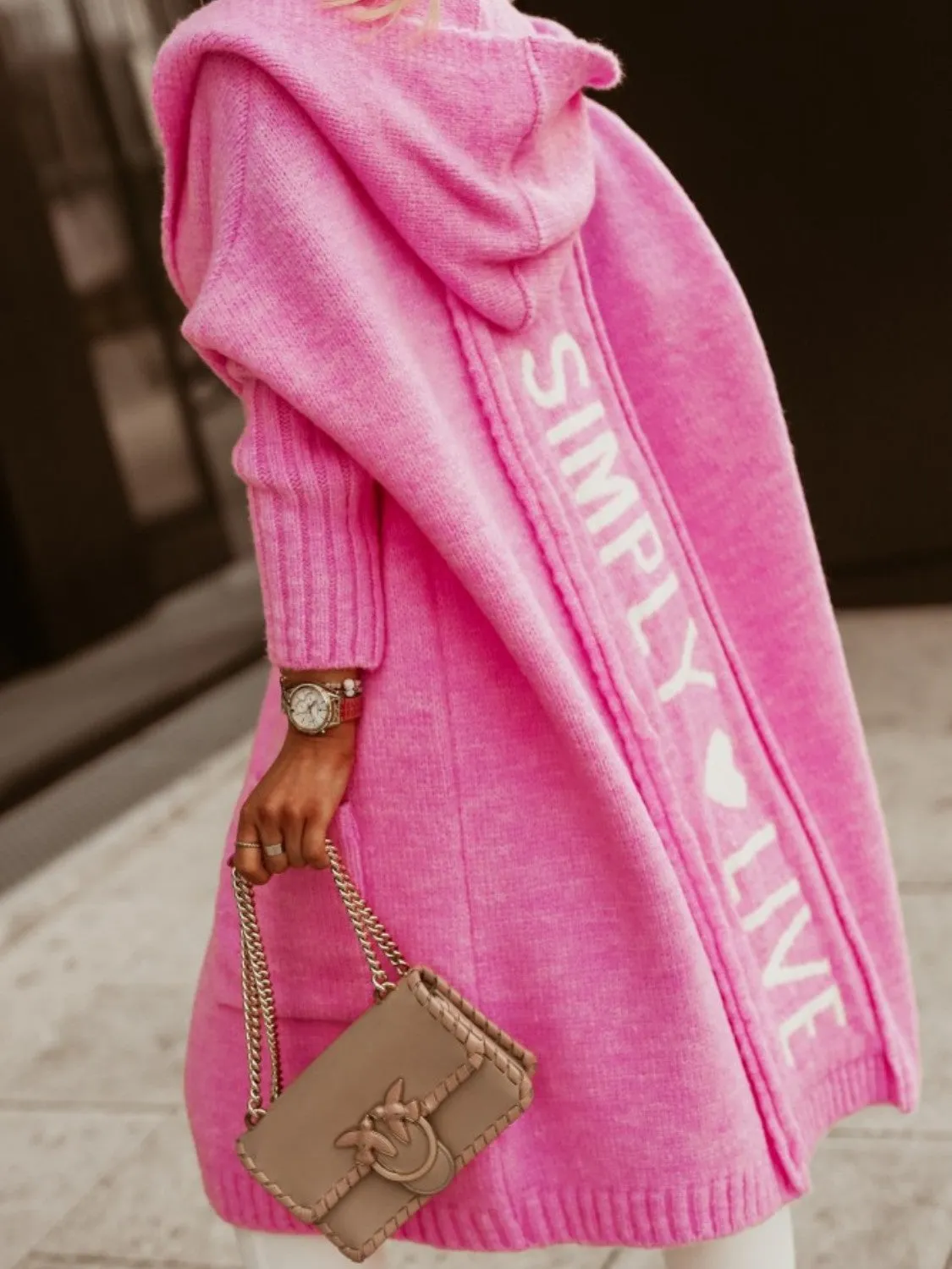 Hooded Maxi Cardigan Women's Graphic Open Sweater SIMPLY LIVE Petite and Plus Size Fashion