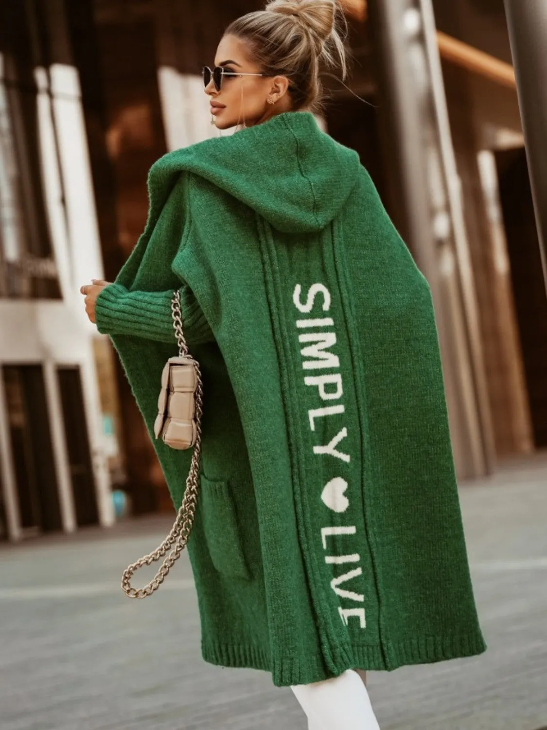 Hooded Maxi Cardigan Women's Graphic Open Sweater SIMPLY LIVE Petite and Plus Size Fashion