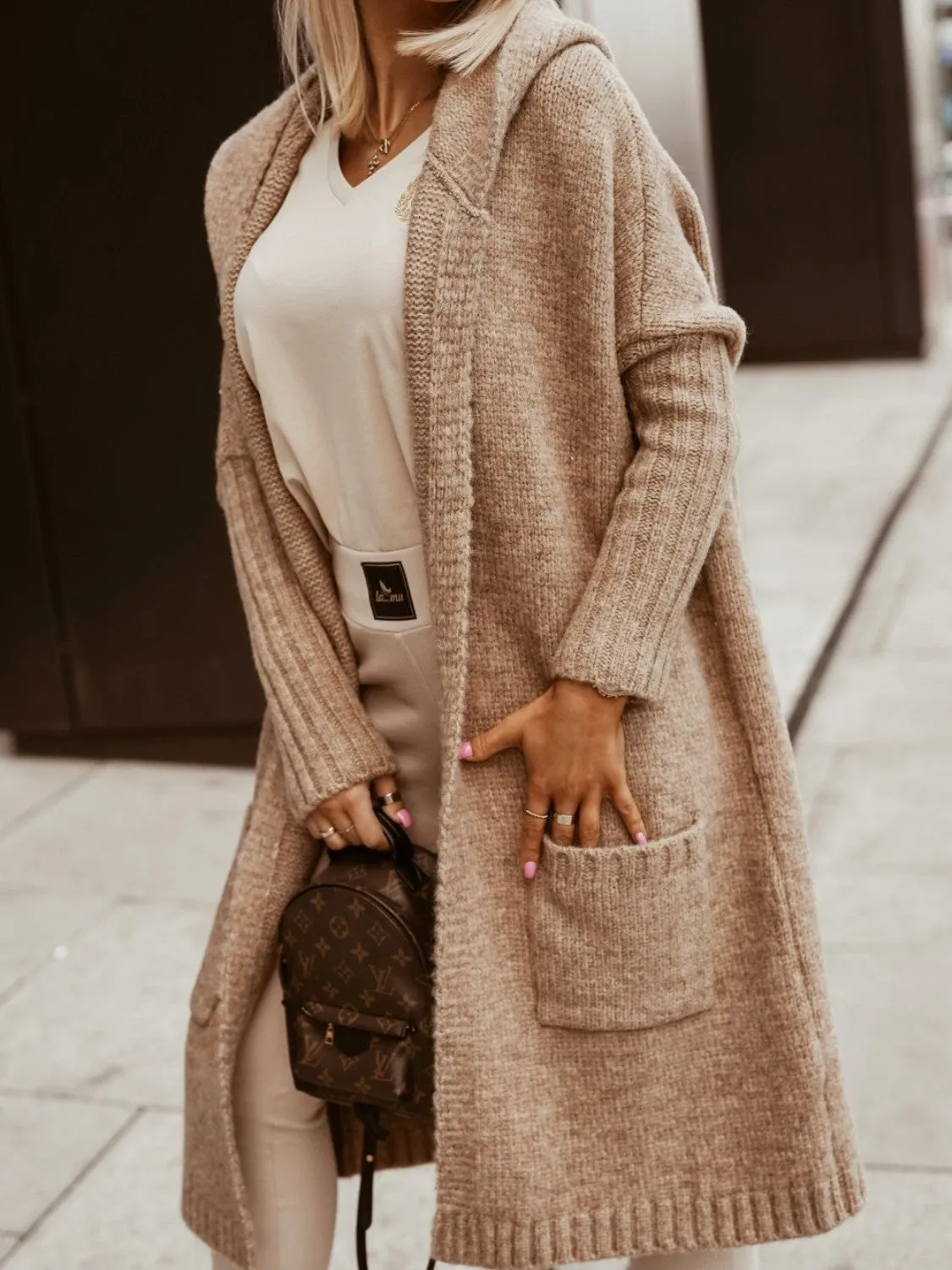 Hooded Maxi Cardigan Women's Graphic Open Sweater SIMPLY LIVE Petite and Plus Size Fashion
