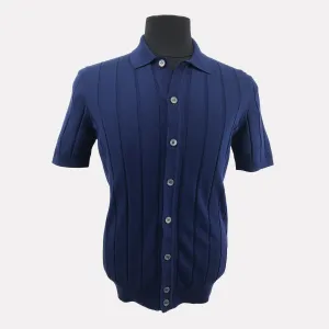 Italian Made Cotton Full Button Polo / Blue
