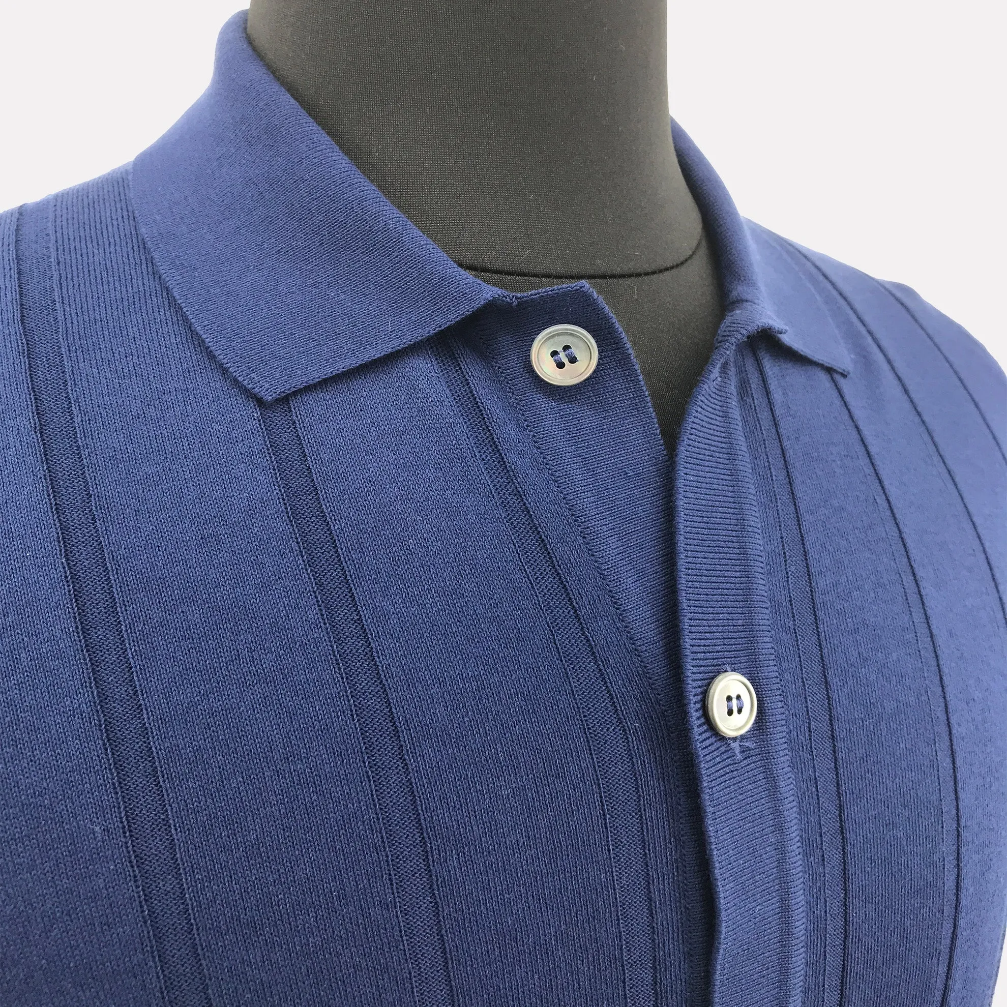 Italian Made Cotton Full Button Polo / Blue