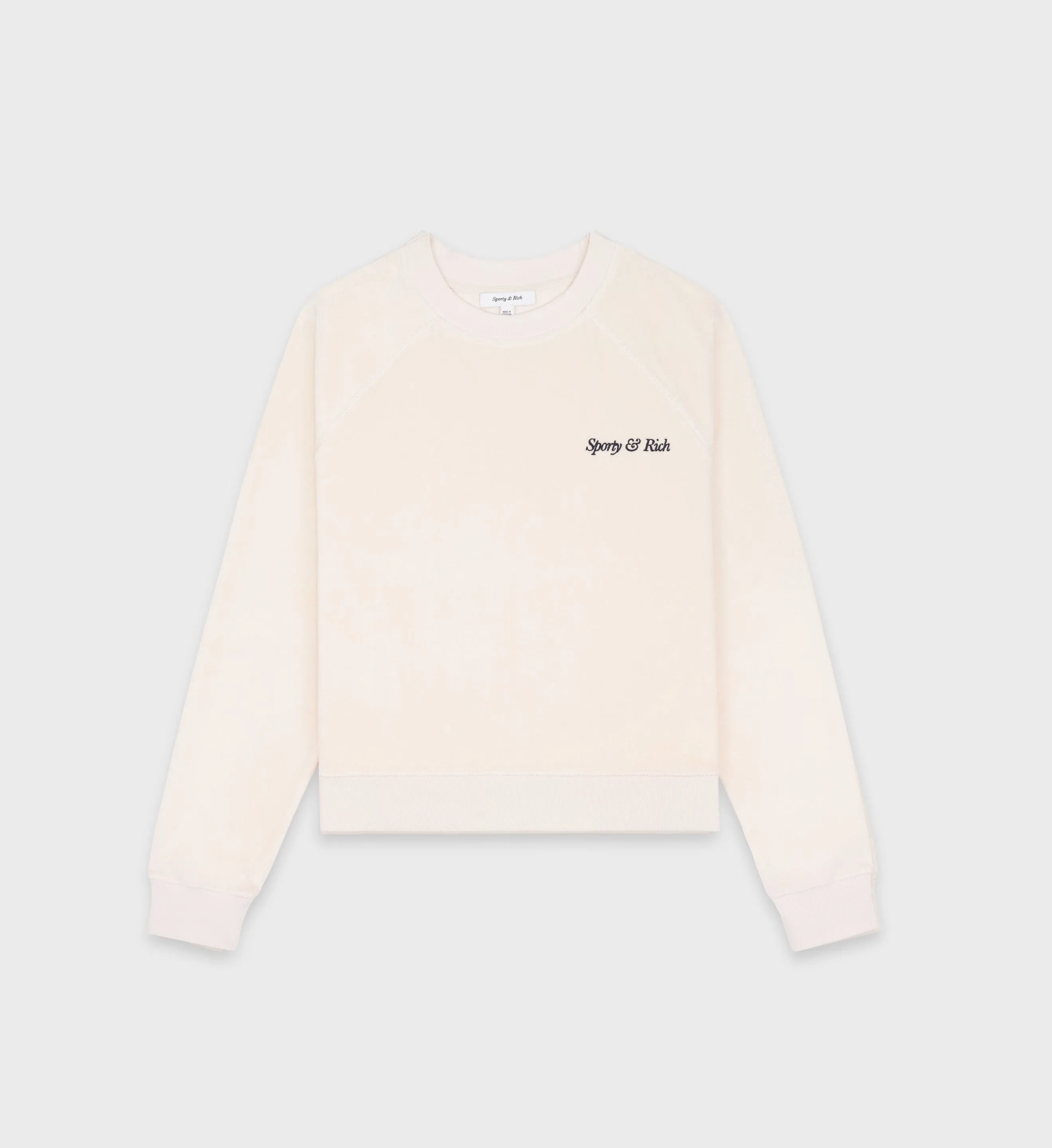 Italic Logo Velour Raglan Sweater - Cream/Navy