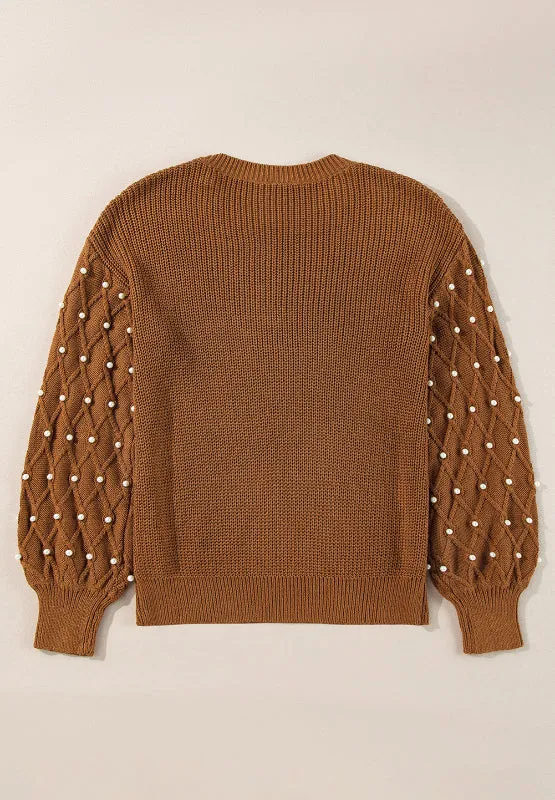kesley Pearl Detail Round Neck Long Sleeve Sweater